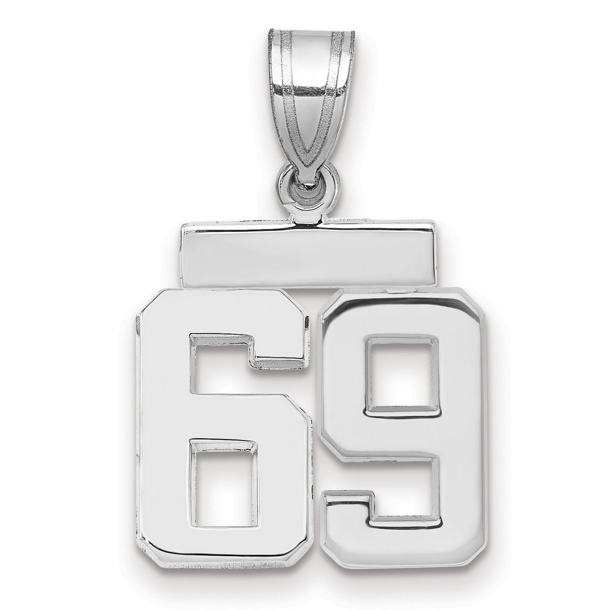 Small Polished Number 69 Charm Pendant in Real 14k White Gold