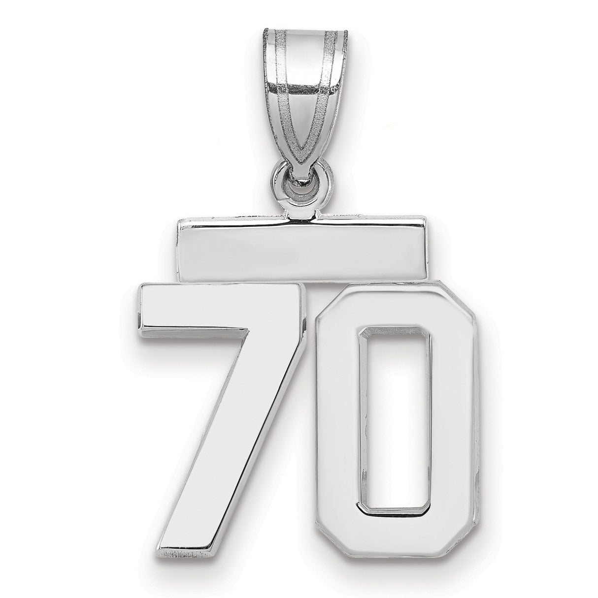 Small Polished Number 70 Charm Pendant in Real 14k White Gold