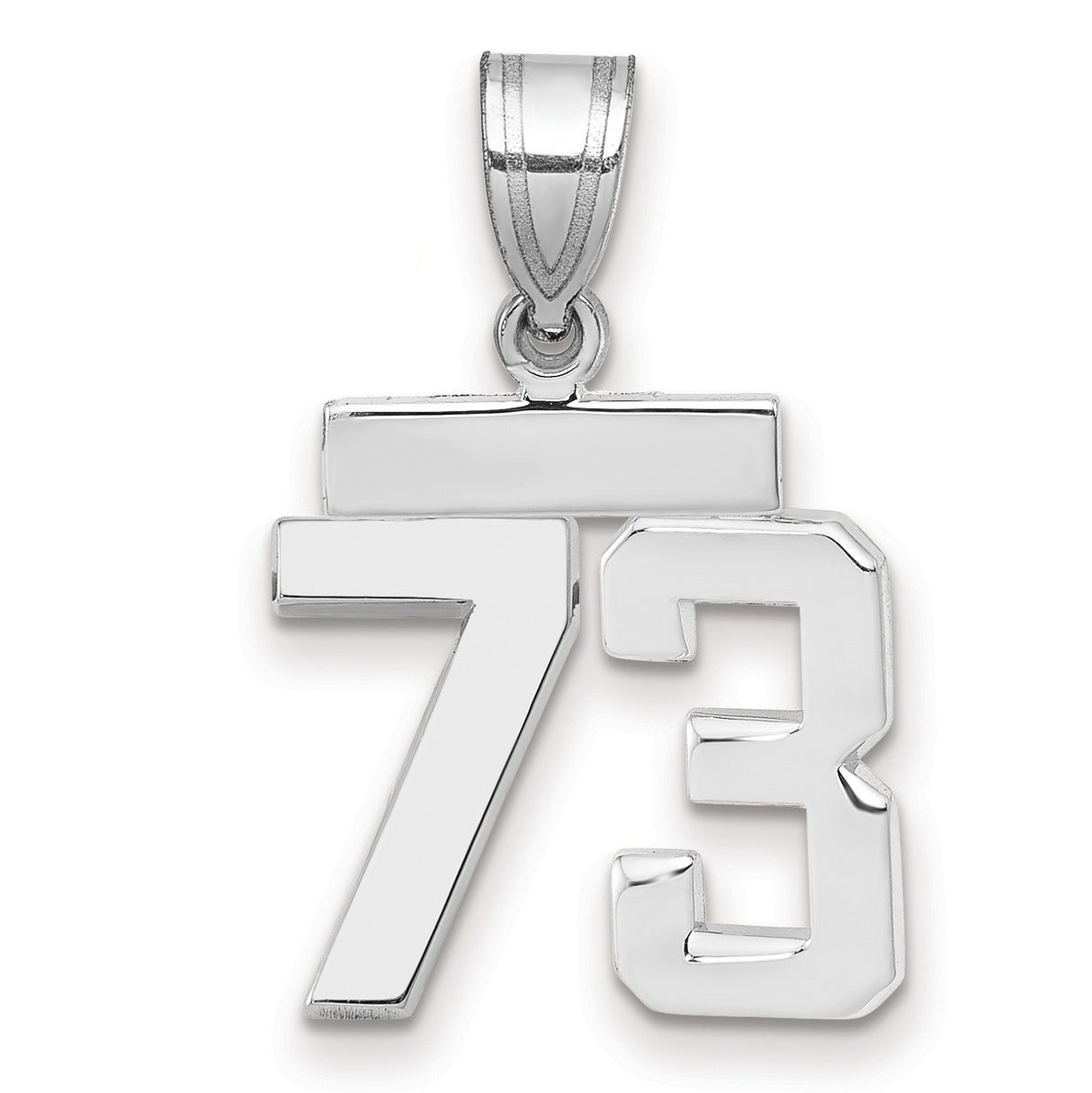 Small Polished Number 73 Charm Pendant in Real 14k White Gold