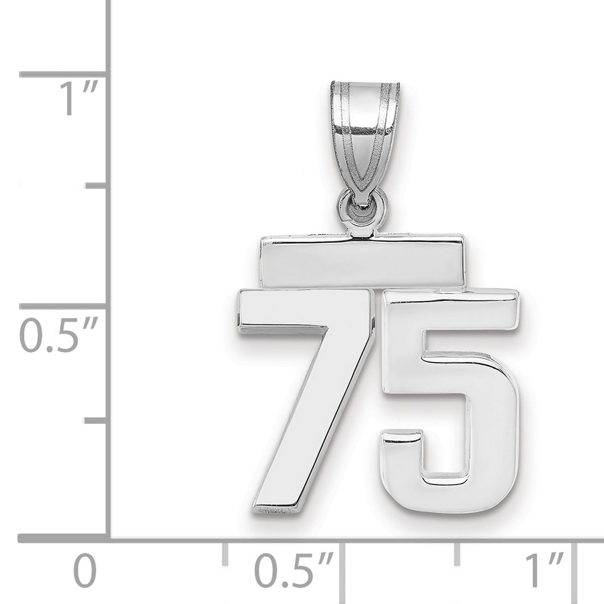 Small Polished Number 75 Charm Pendant in Real 14k White Gold