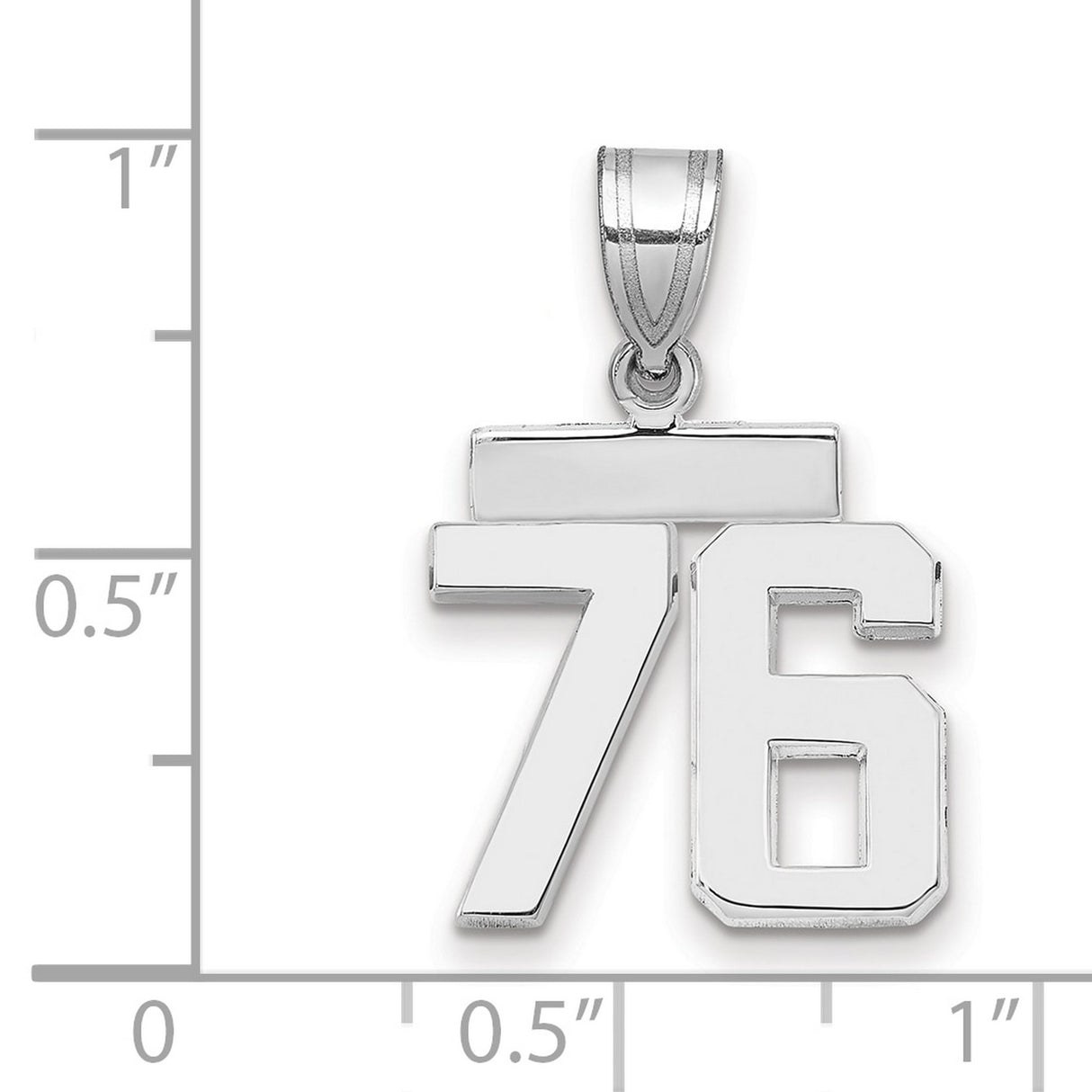 Small Polished Number 76 Charm Pendant in Real 14k White Gold