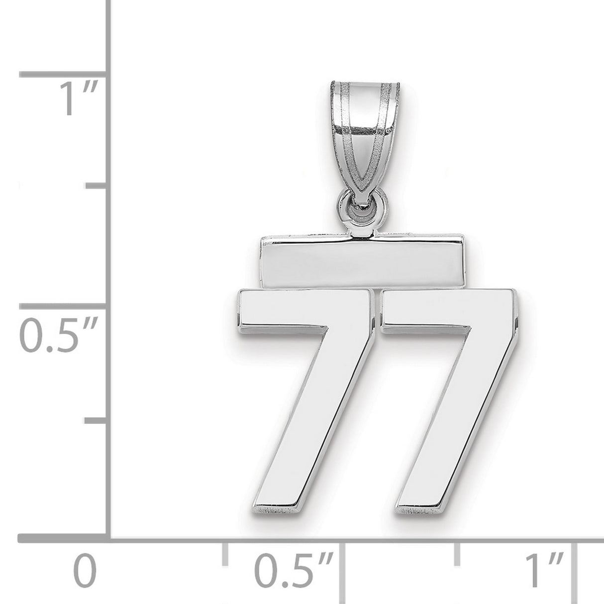 Small Polished Number 77 Charm Pendant in Real 14k White Gold