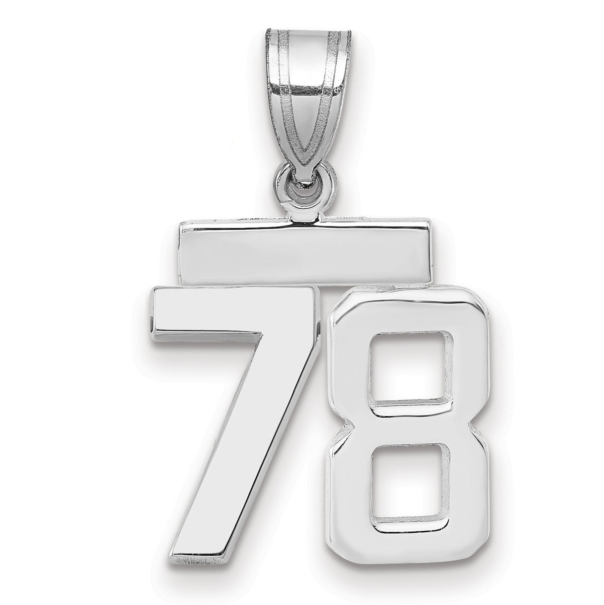 Small Polished Number 78 Charm Pendant in Real 14k White Gold
