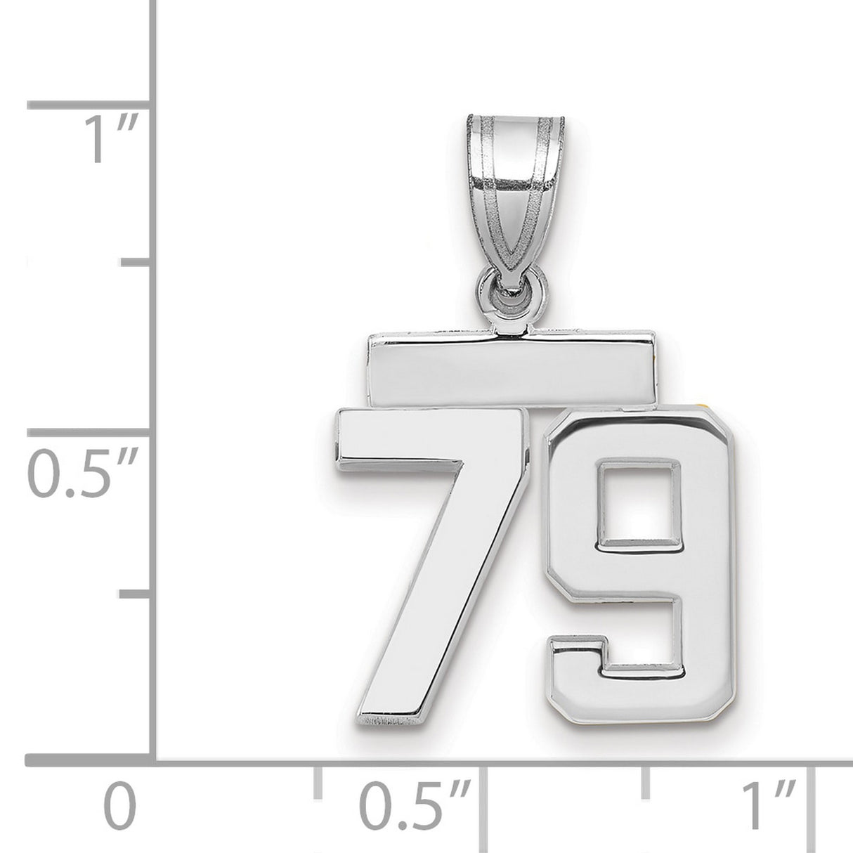 Small Polished Number 79 Charm Pendant in Real 14k White Gold