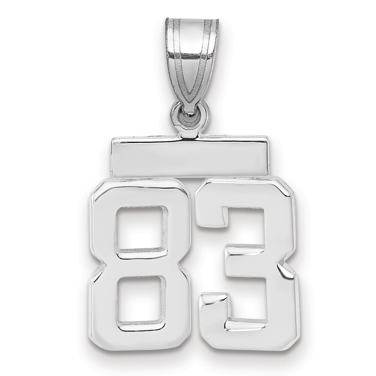 Small Polished Number 83 Charm Pendant in Real 14k White Gold