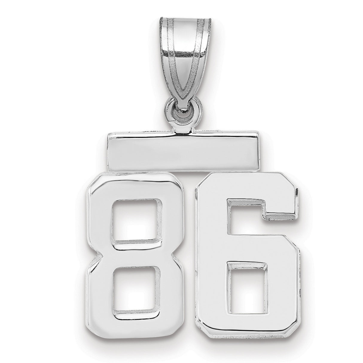 Small Polished Number 86 Charm Pendant in Real 14k White Gold
