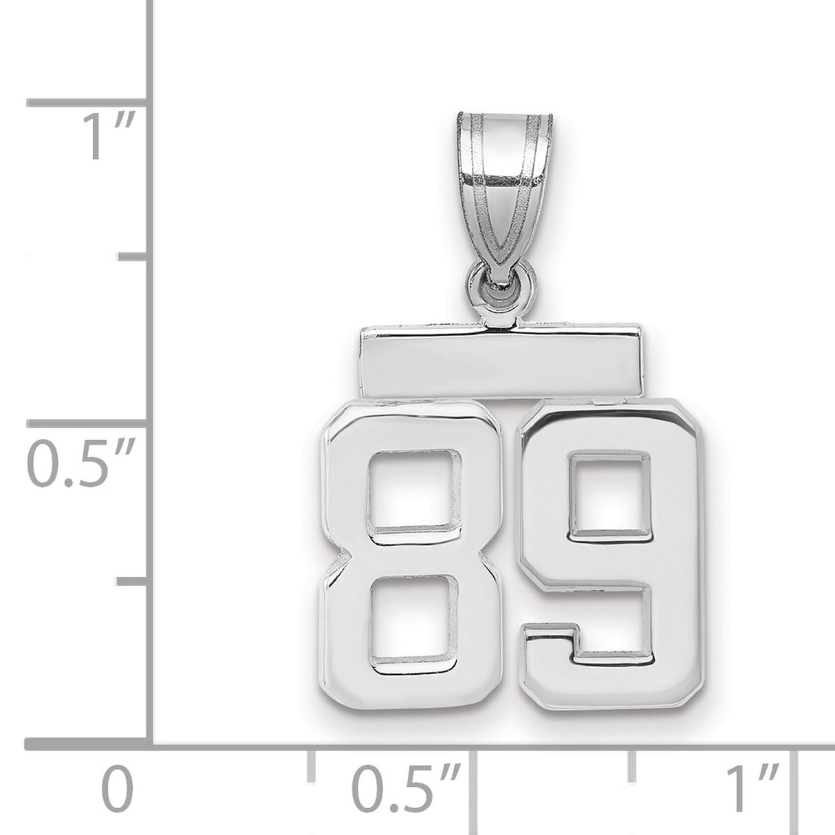 Small Polished Number 89 Charm Pendant in Real 14k White Gold