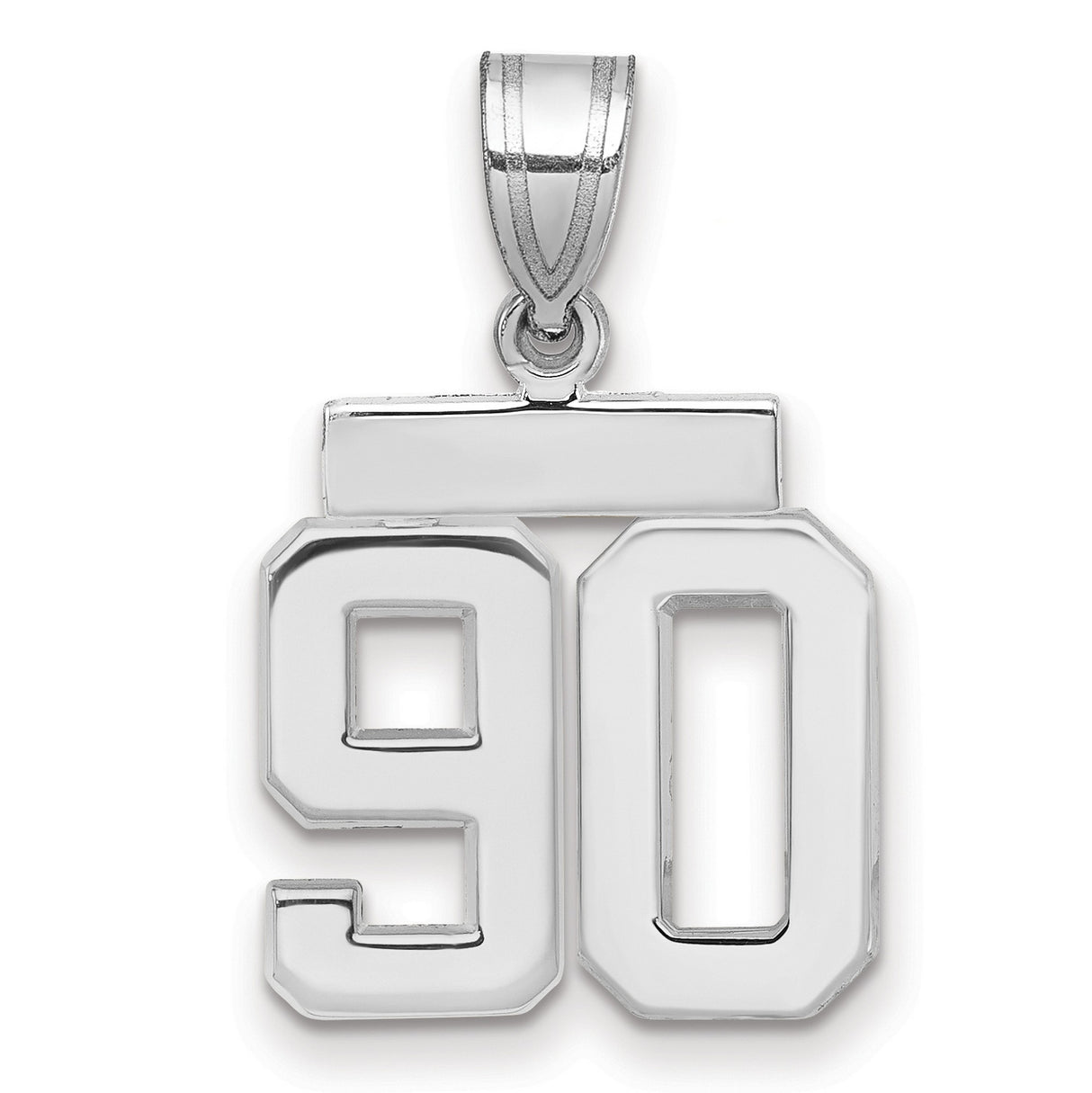 Small Polished Number 90 Charm Pendant in Real 14k White Gold