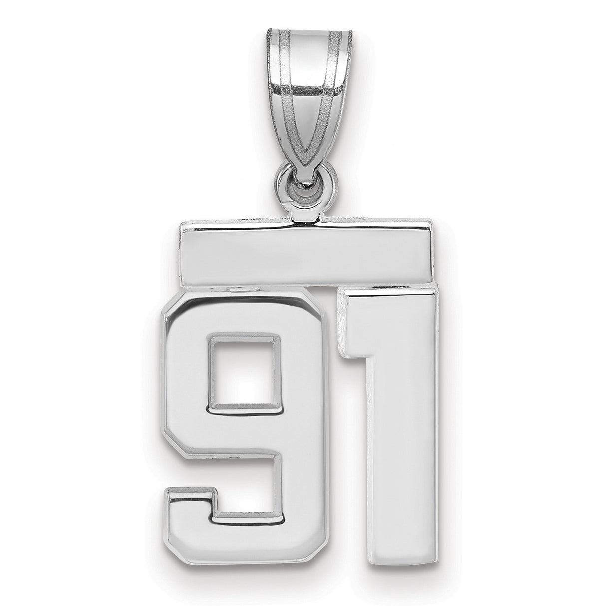Small Polished Number 91 Charm Pendant in Real 14k White Gold