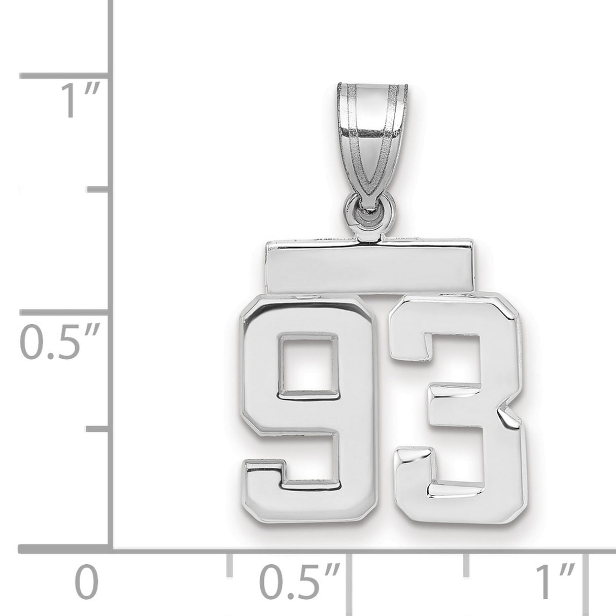 Small Polished Number 93 Charm Pendant in Real 14k White Gold