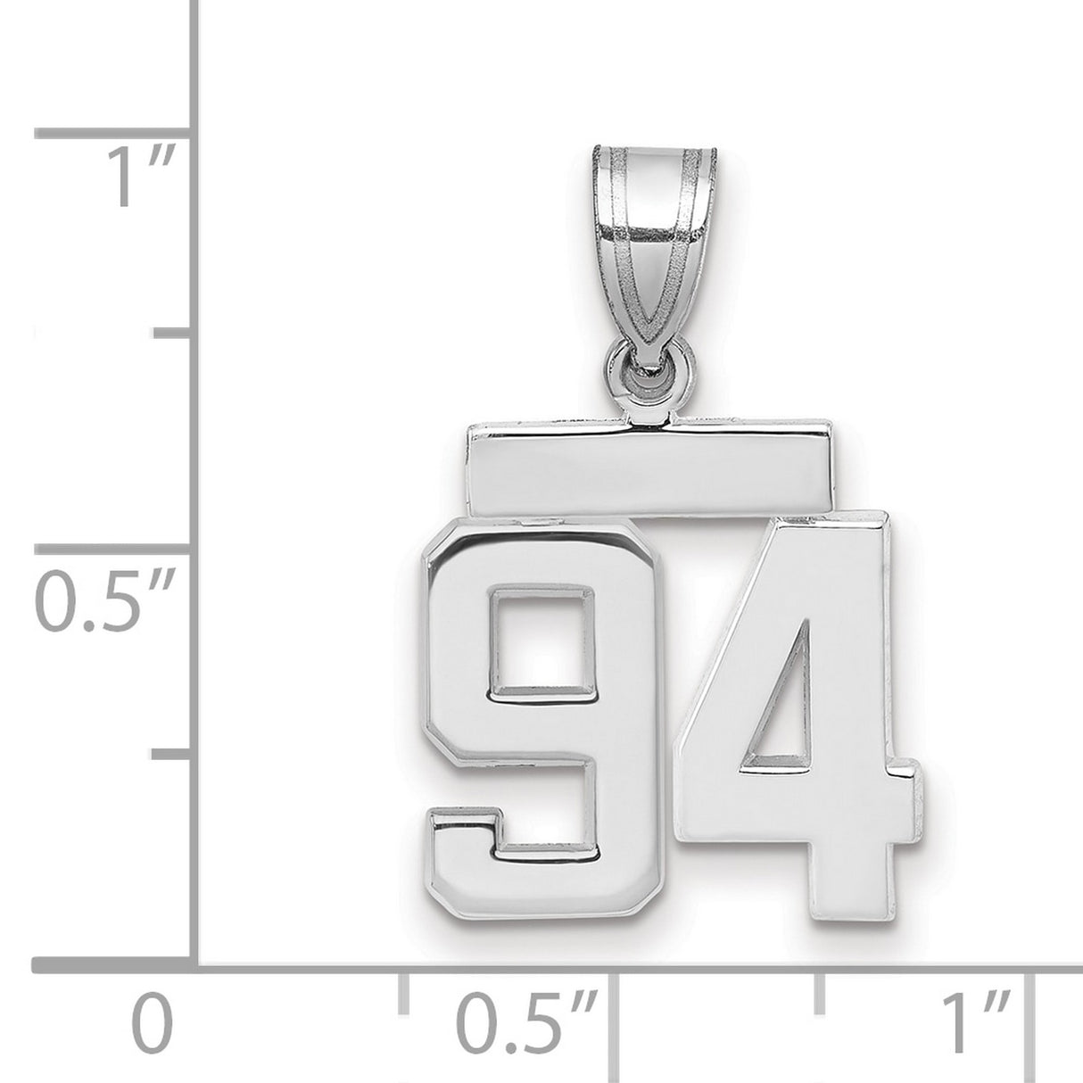 Small Polished Number 94 Charm Pendant in Real 14k White Gold