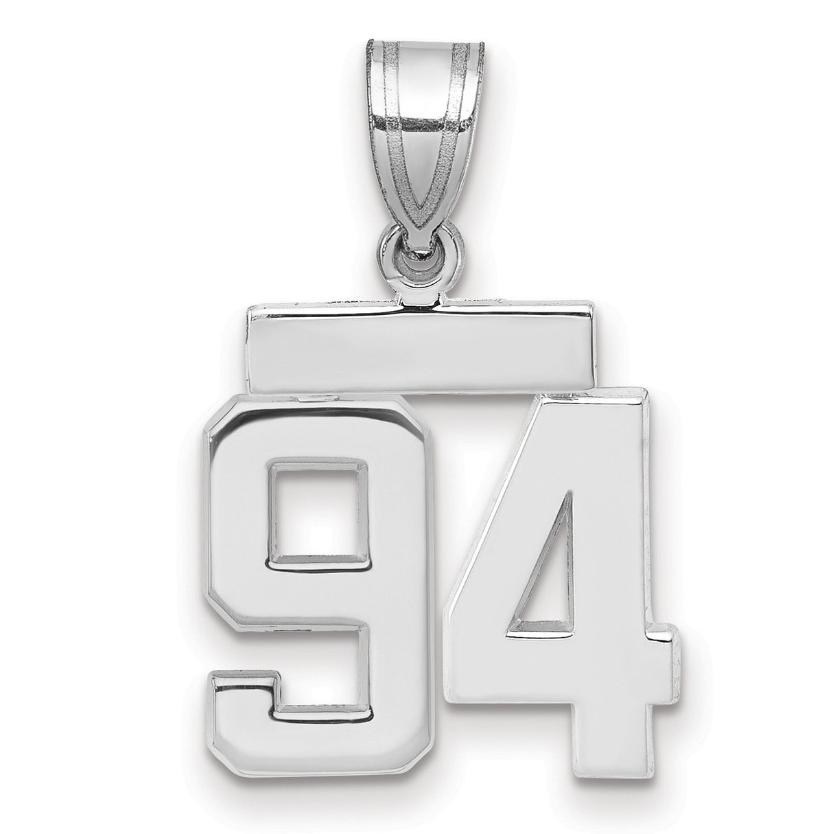 Small Polished Number 94 Charm Pendant in Real 14k White Gold