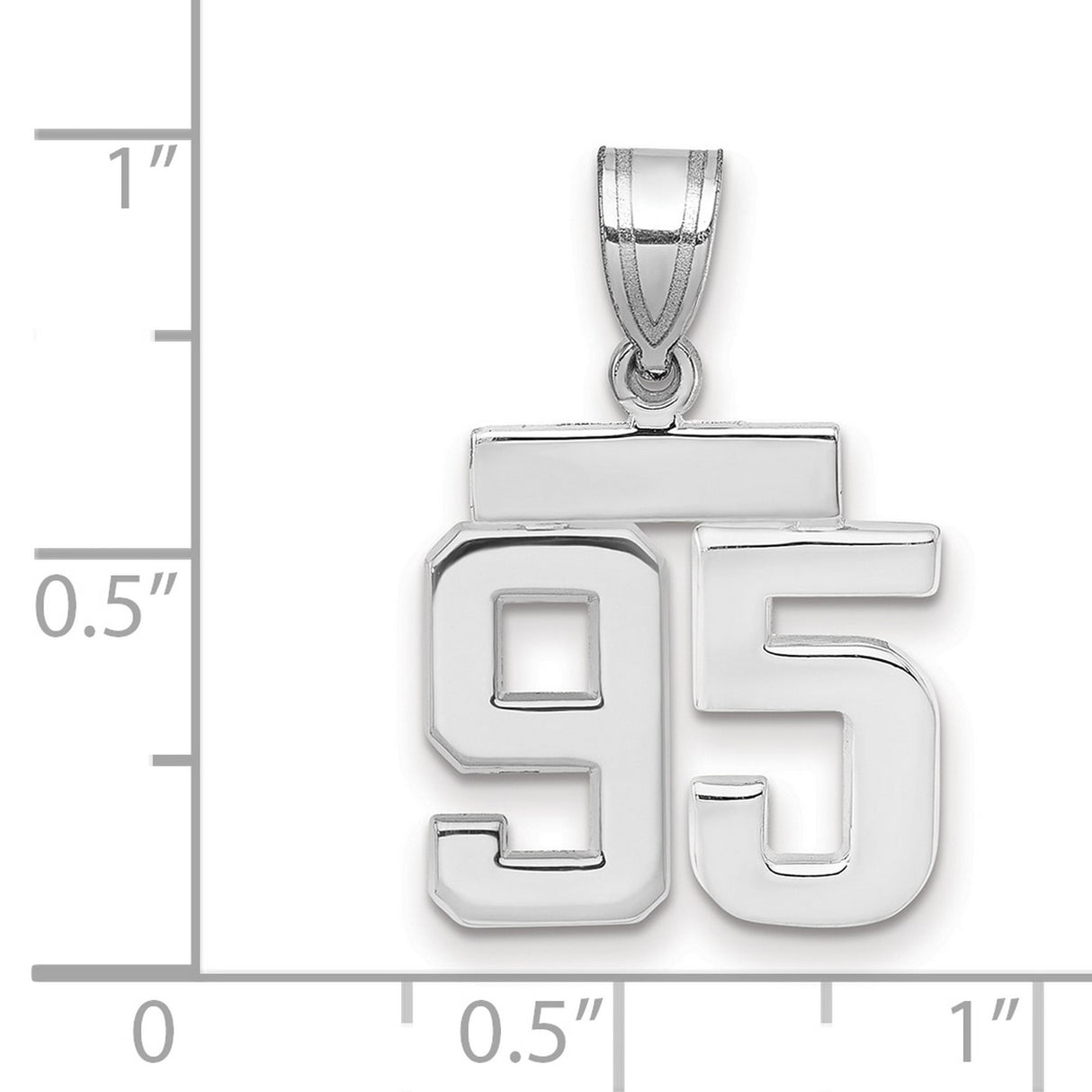 Small Polished Number 95 Charm Pendant in Real 14k White Gold