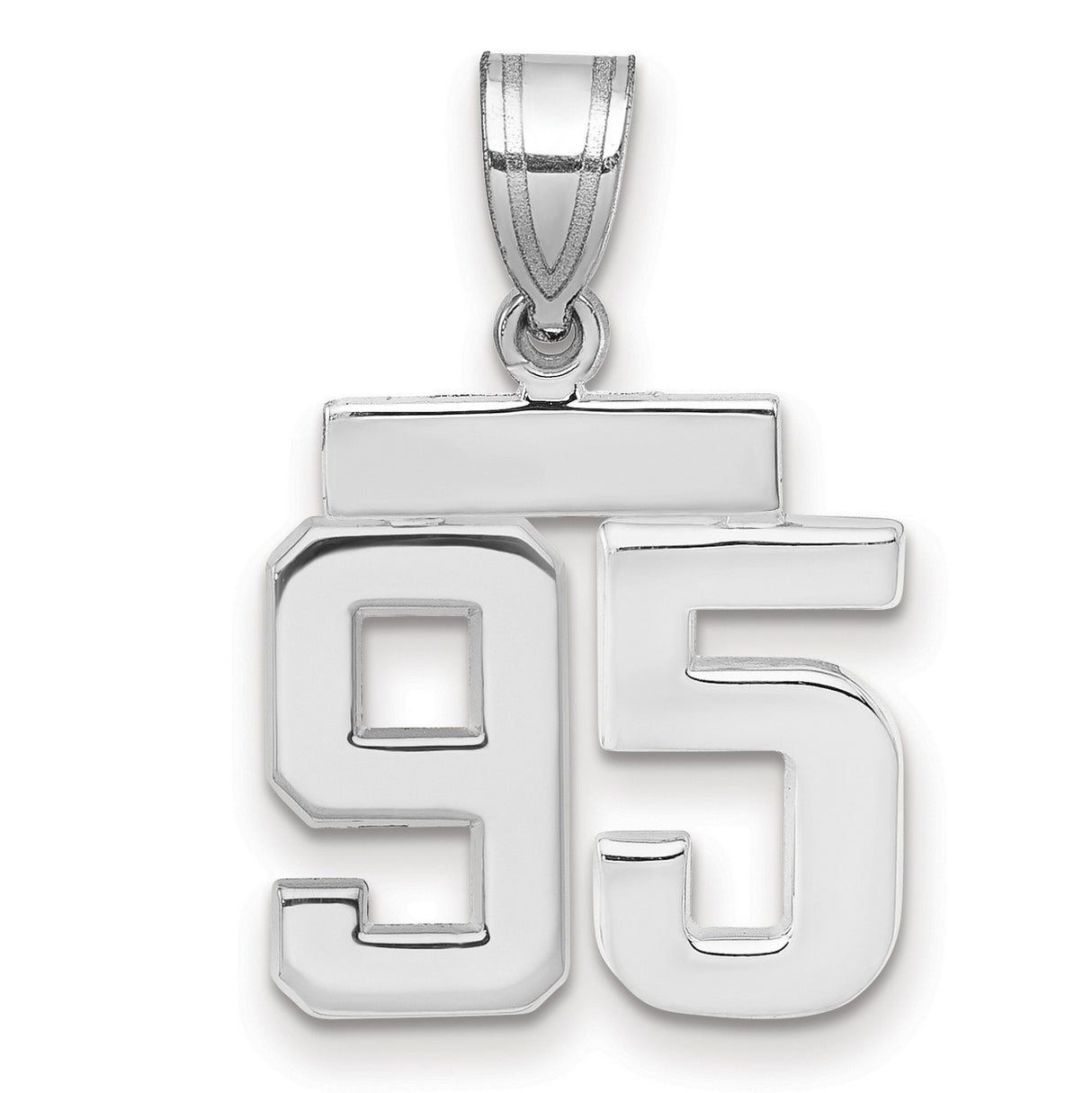 Small Polished Number 95 Charm Pendant in Real 14k White Gold