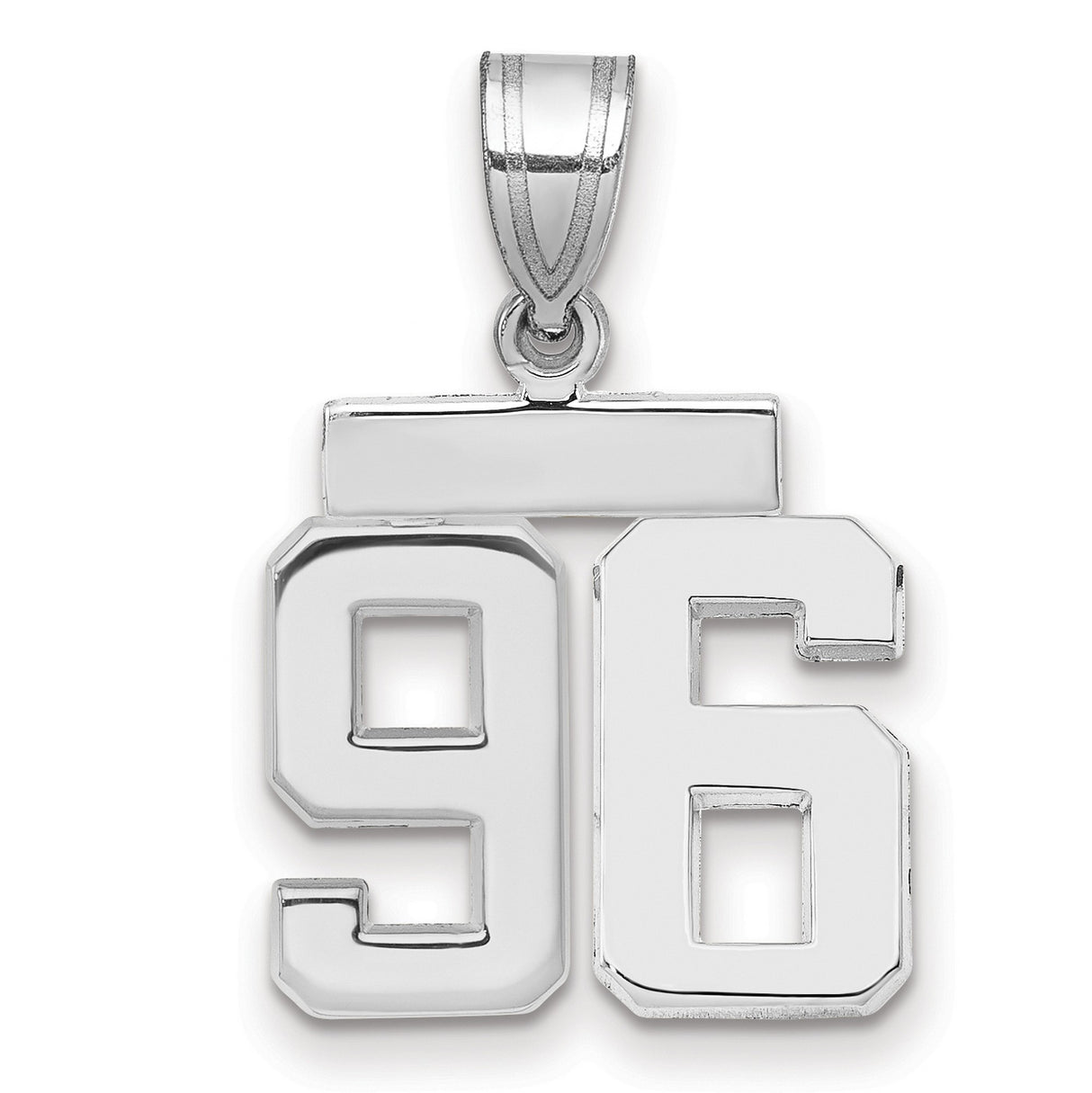 Small Polished Number 96 Charm Pendant in Real 14k White Gold