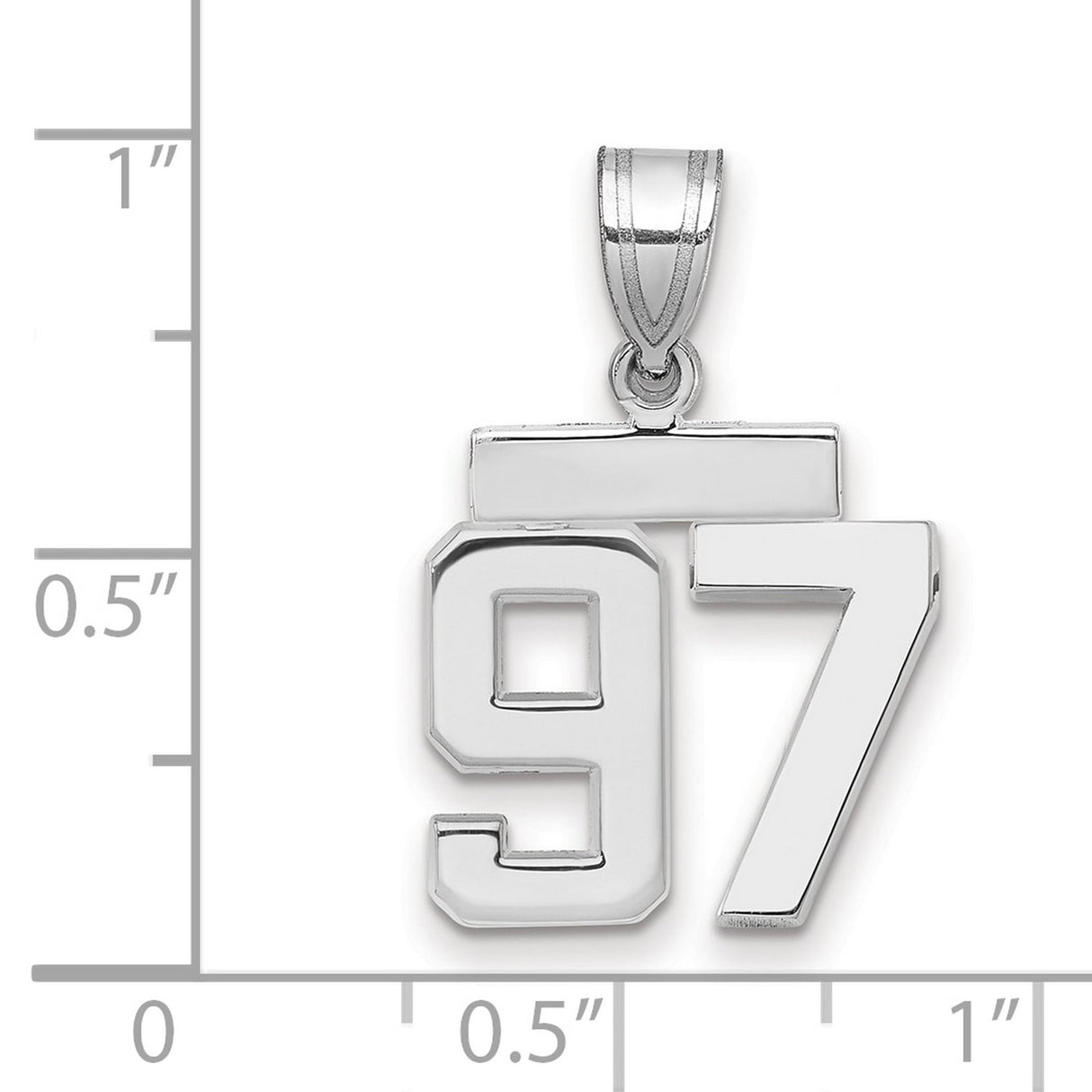 Small Polished Number 97 Charm Pendant in Real 14k White Gold