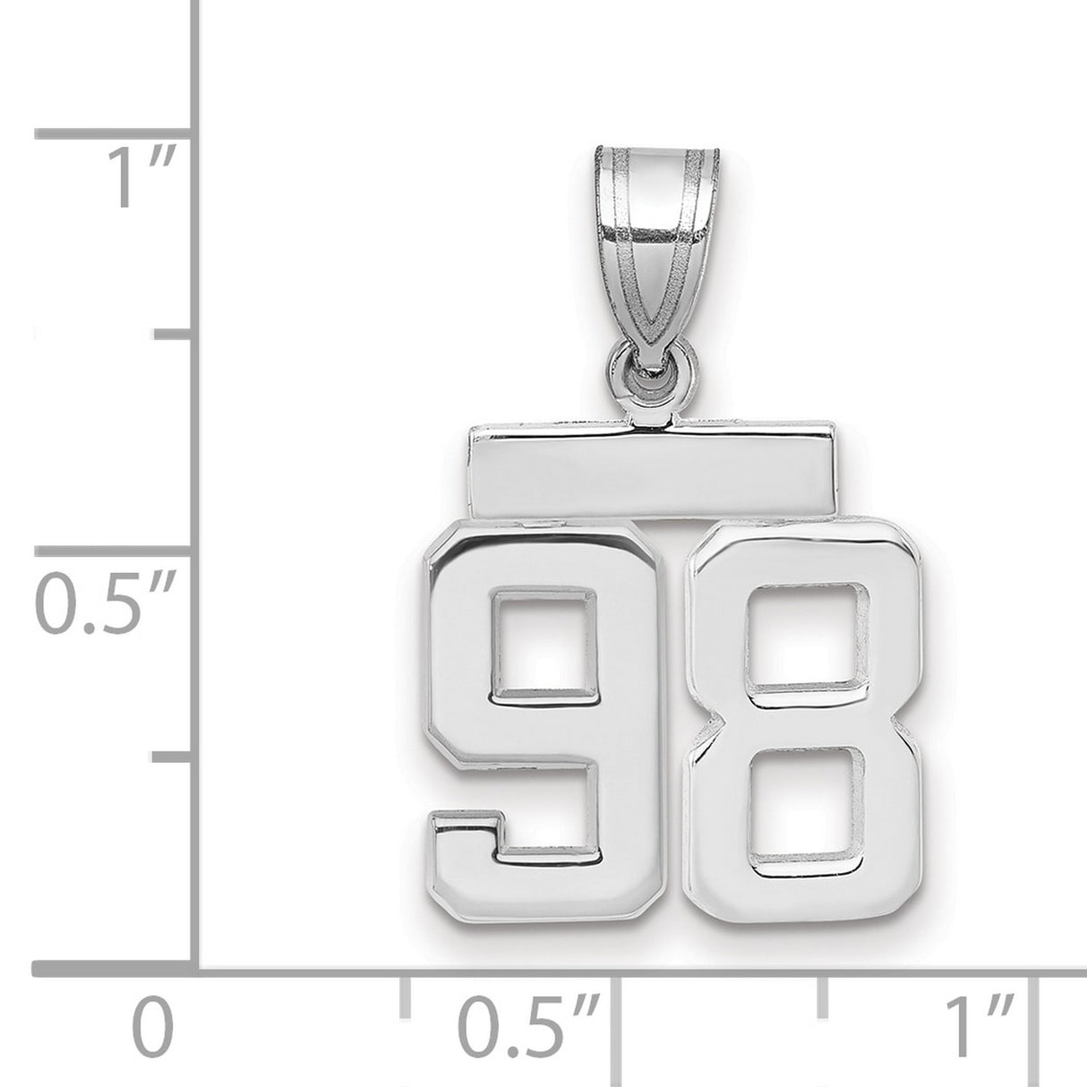 Small Polished Number 98 Charm Pendant in Real 14k White Gold