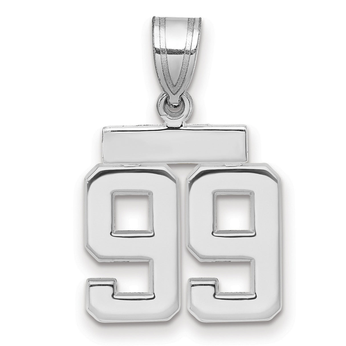 Small Polished Number 99 Charm Pendant in Real 14k White Gold
