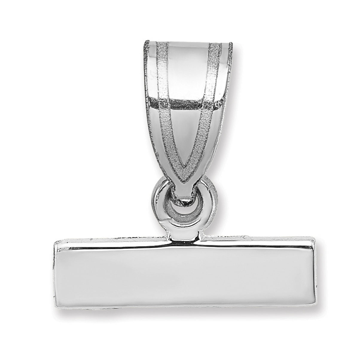 14k White Gold Bar Pendant, Minimalist Horizontal Rectangle Charm, Engravable Modern Design