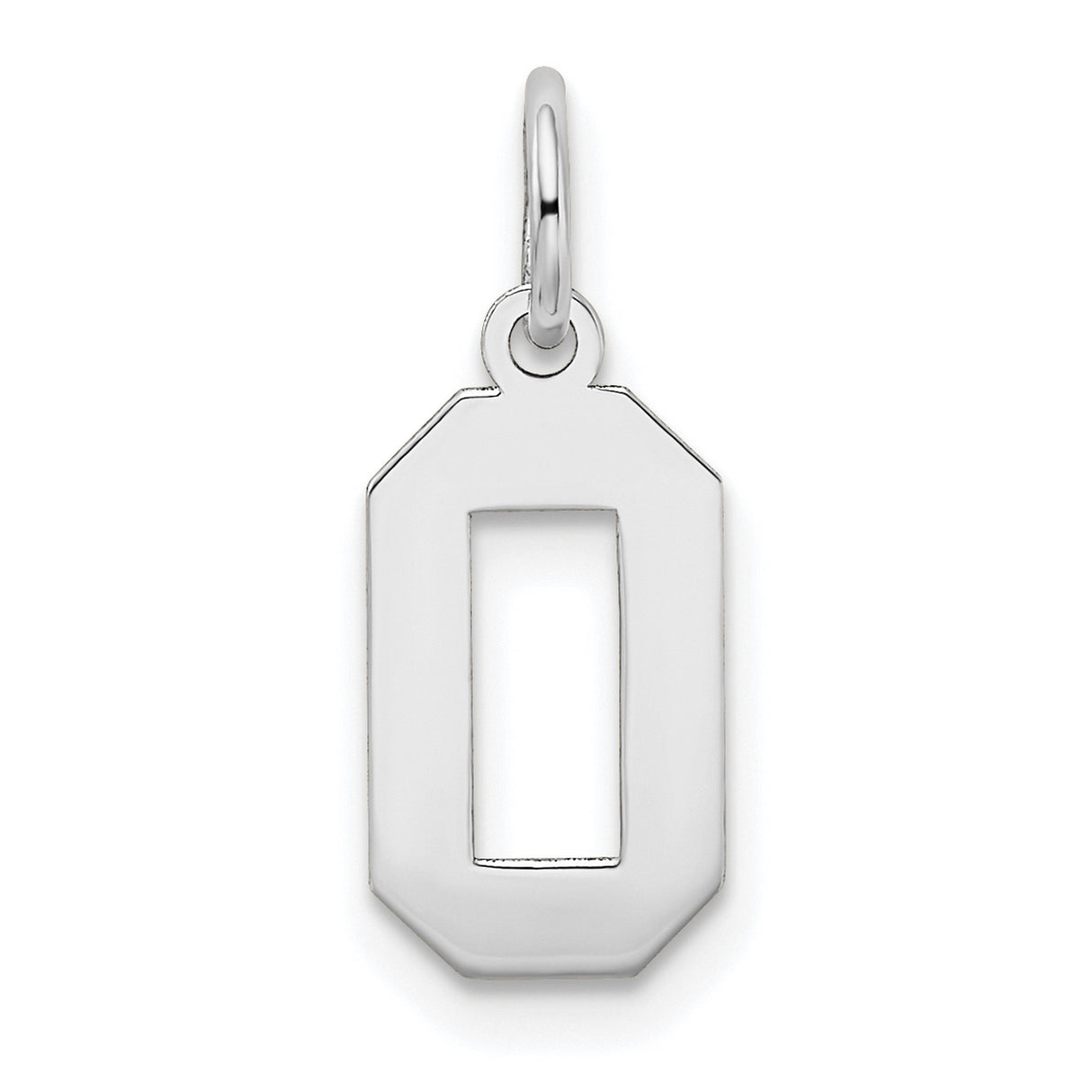 Small Satin Inlay Number 0 Charm Pendant in Real 14k White Gold