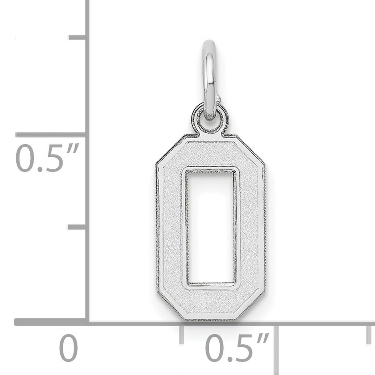 Small Satin Inlay Number 0 Charm Pendant in Real 14k White Gold