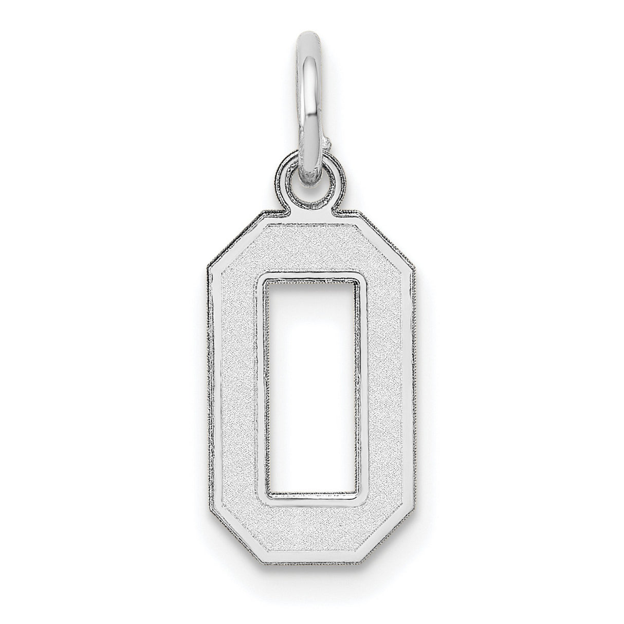 Small Satin Inlay Number 0 Charm Pendant in Real 14k White Gold