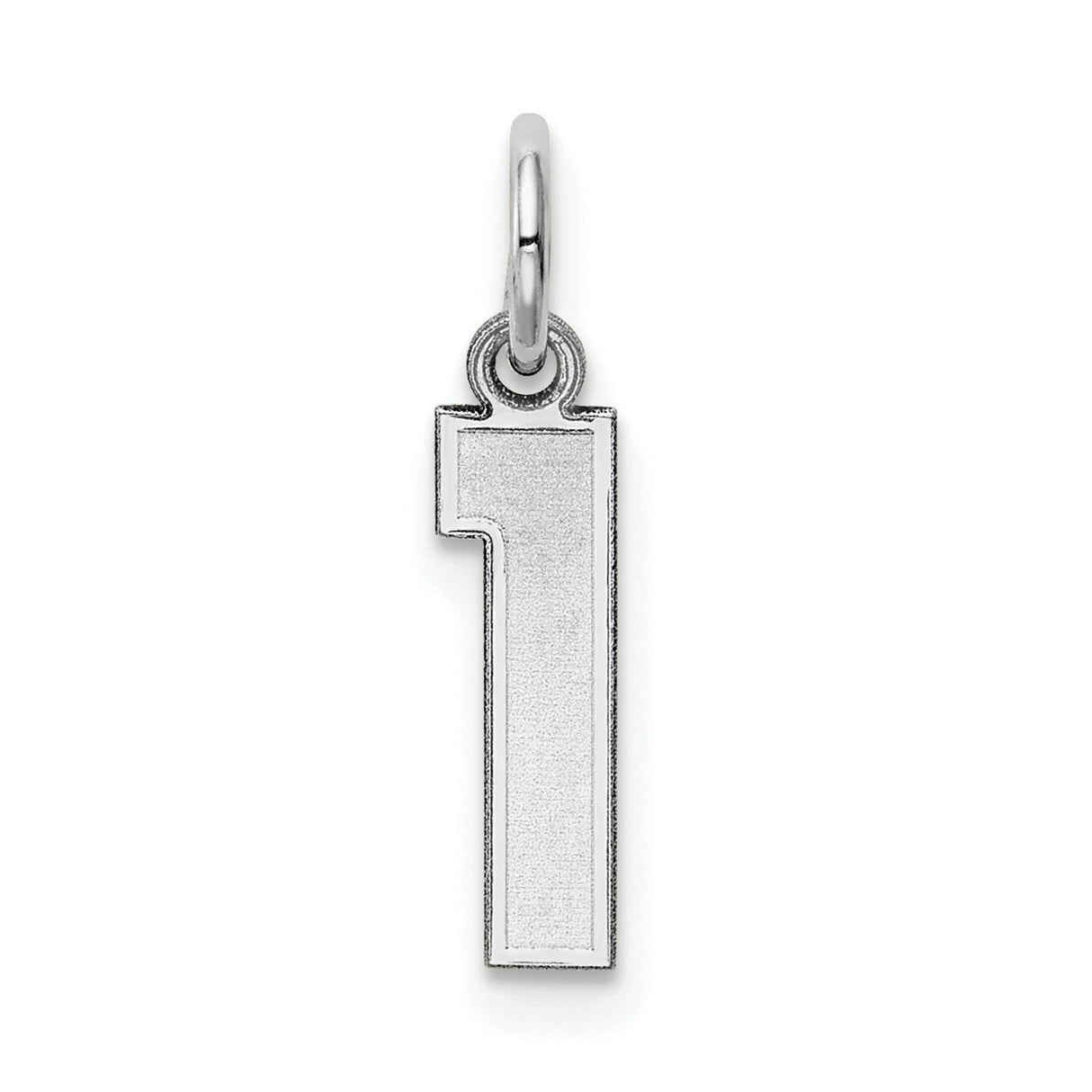 Small Satin Inlay Number 1 Charm Pendant in Real 14k White Gold