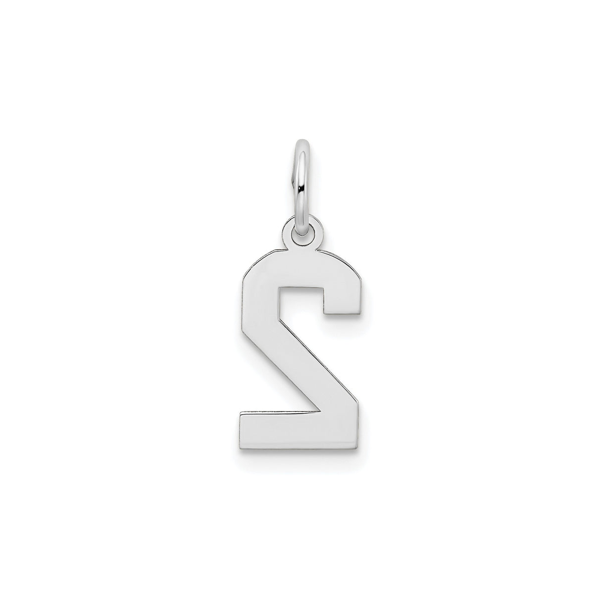 14k White Gold Number 2 Charm Pendant with Satin Inlay, Bold Block Font Design