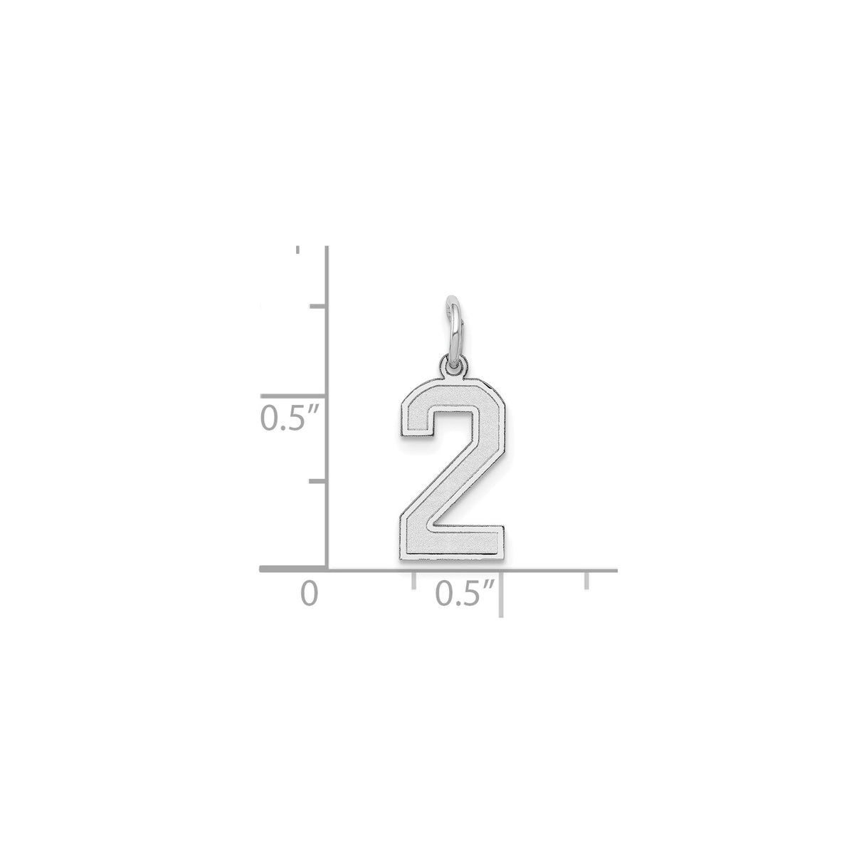 14k White Gold Number 2 Charm Pendant with Satin Inlay, Bold Block Font Design