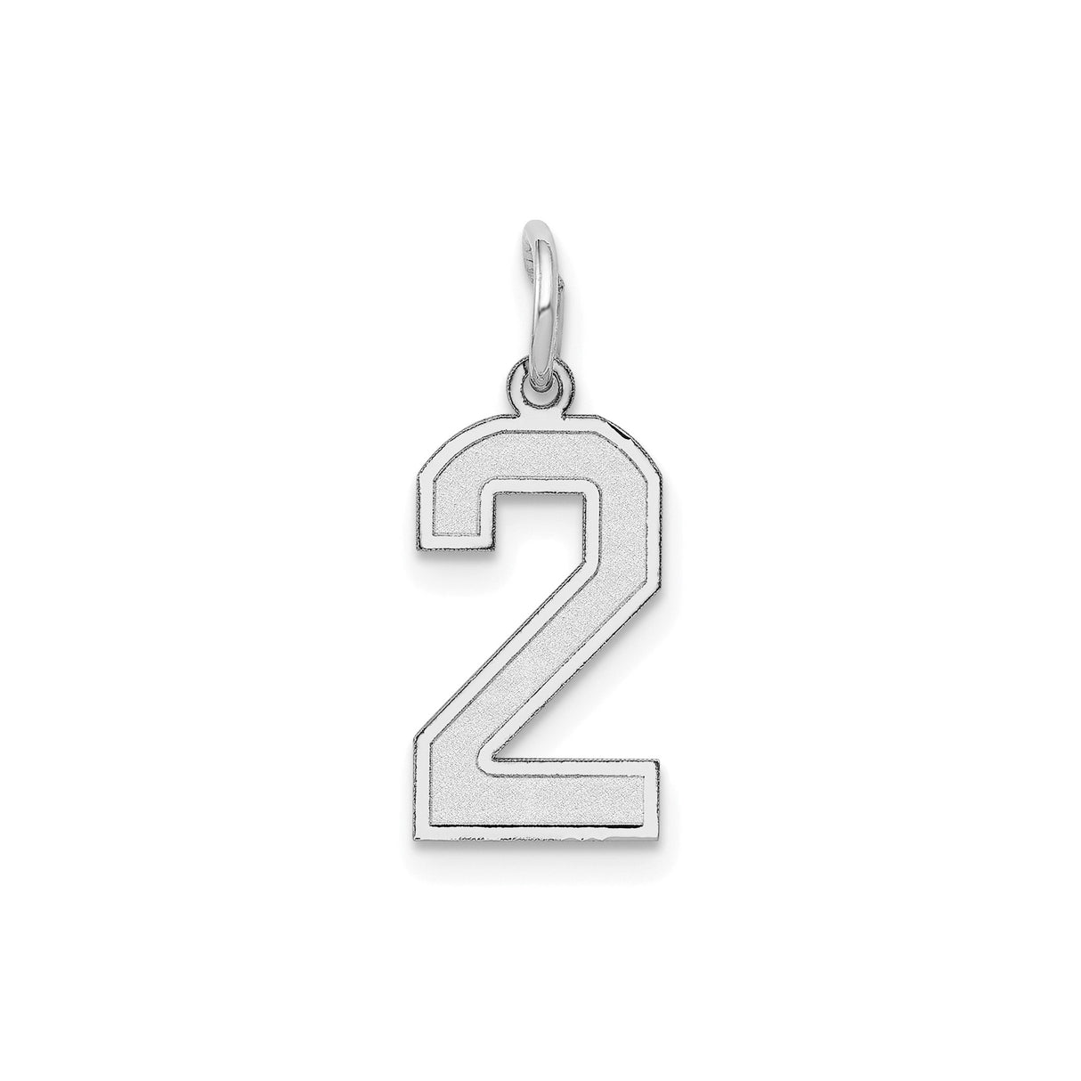 14k White Gold Number 2 Charm Pendant with Satin Inlay, Bold Block Font Design