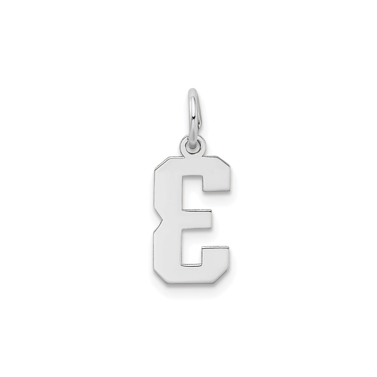 14k White Gold Number 3 Pendant Charm, Bold Block Numeral Design, Unisex Sports Jewelry