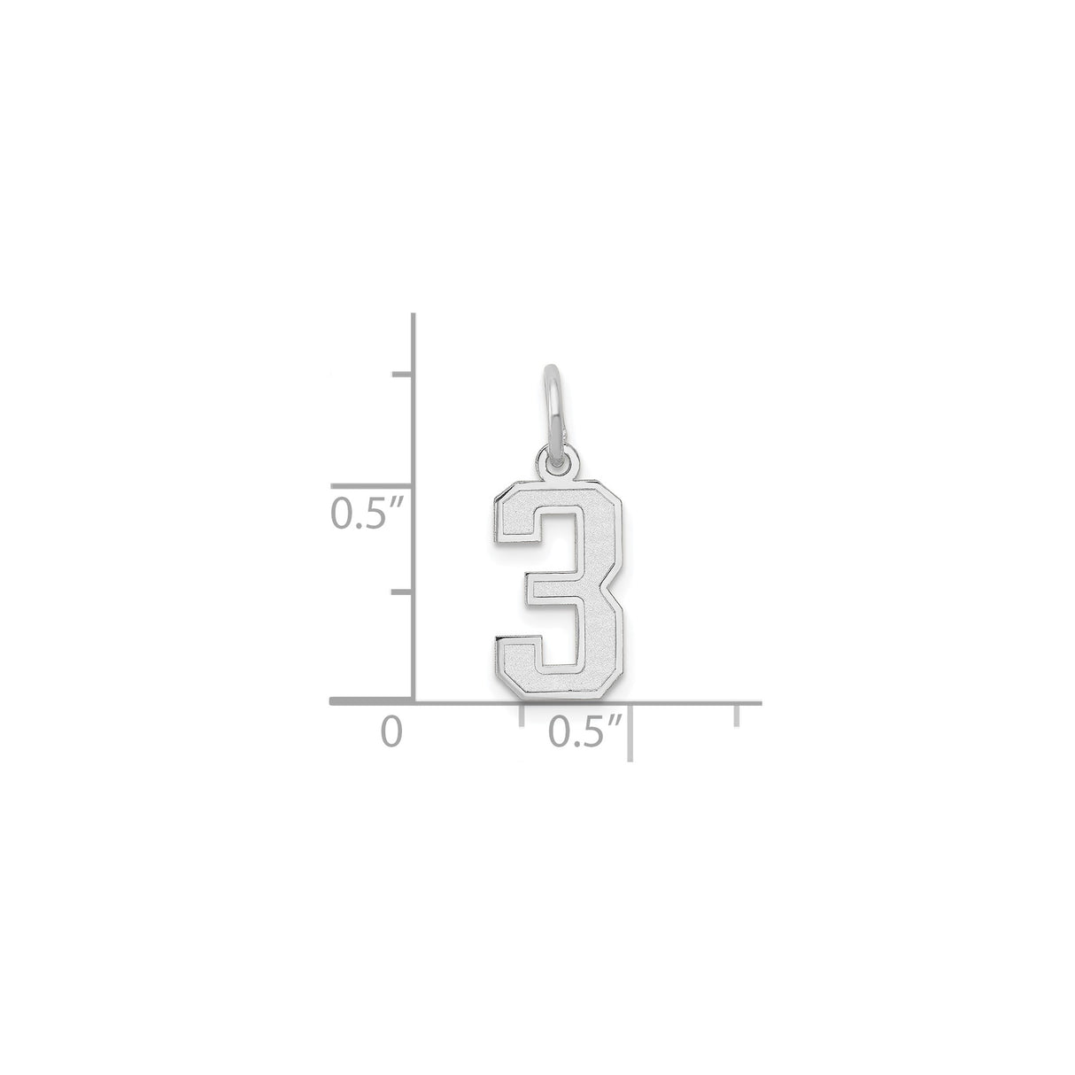 14k White Gold Number 3 Pendant Charm, Bold Block Numeral Design, Unisex Sports Jewelry