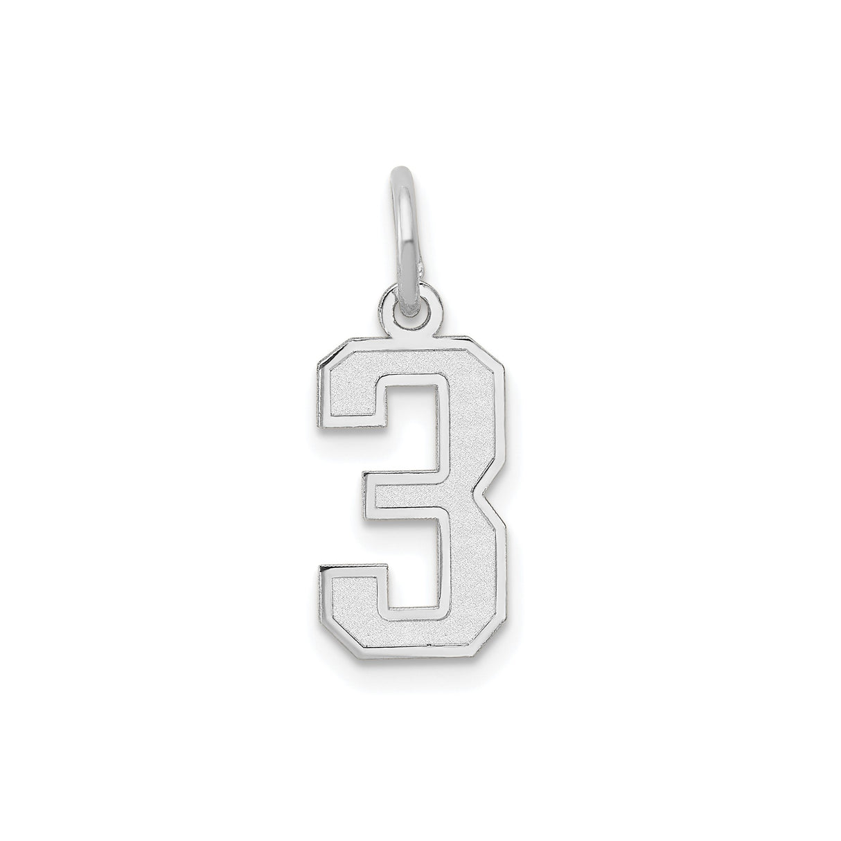 14k White Gold Number 3 Pendant Charm, Bold Block Numeral Design, Unisex Sports Jewelry