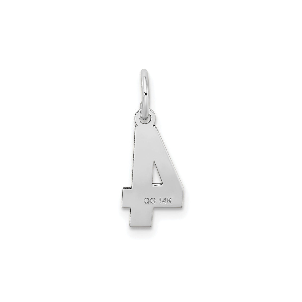 14k White Gold Number Four Pendant with Textured Interior, Minimalist Unisex Charm