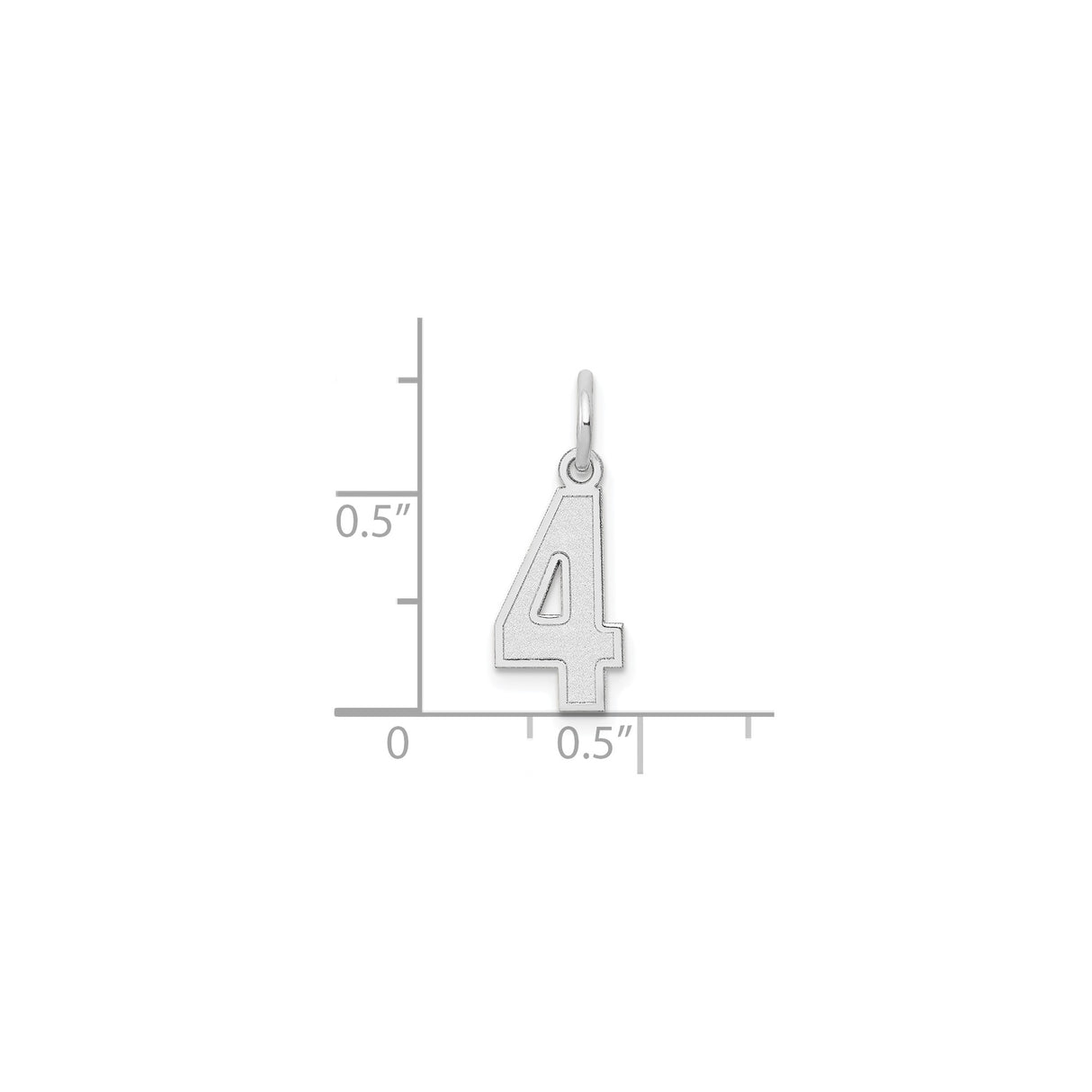 14k White Gold Number Four Pendant with Textured Interior, Minimalist Unisex Charm