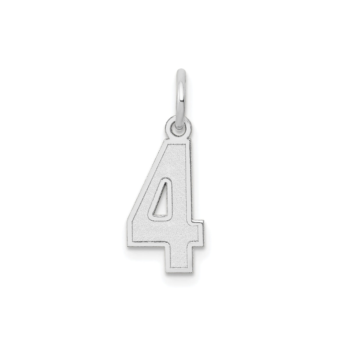 14k White Gold Number Four Pendant with Textured Interior, Minimalist Unisex Charm