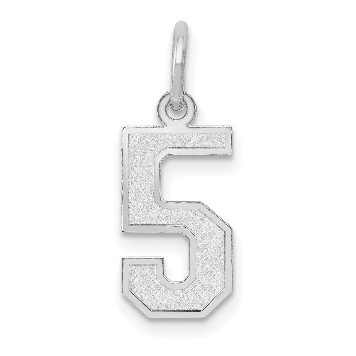 Small Satin Inlay Number 5 Charm Pendant in Real 14k White Gold