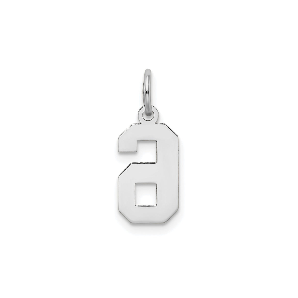 14k White Gold Number 6 Charm Pendant, Bold Block Numeric Design for Men or Women