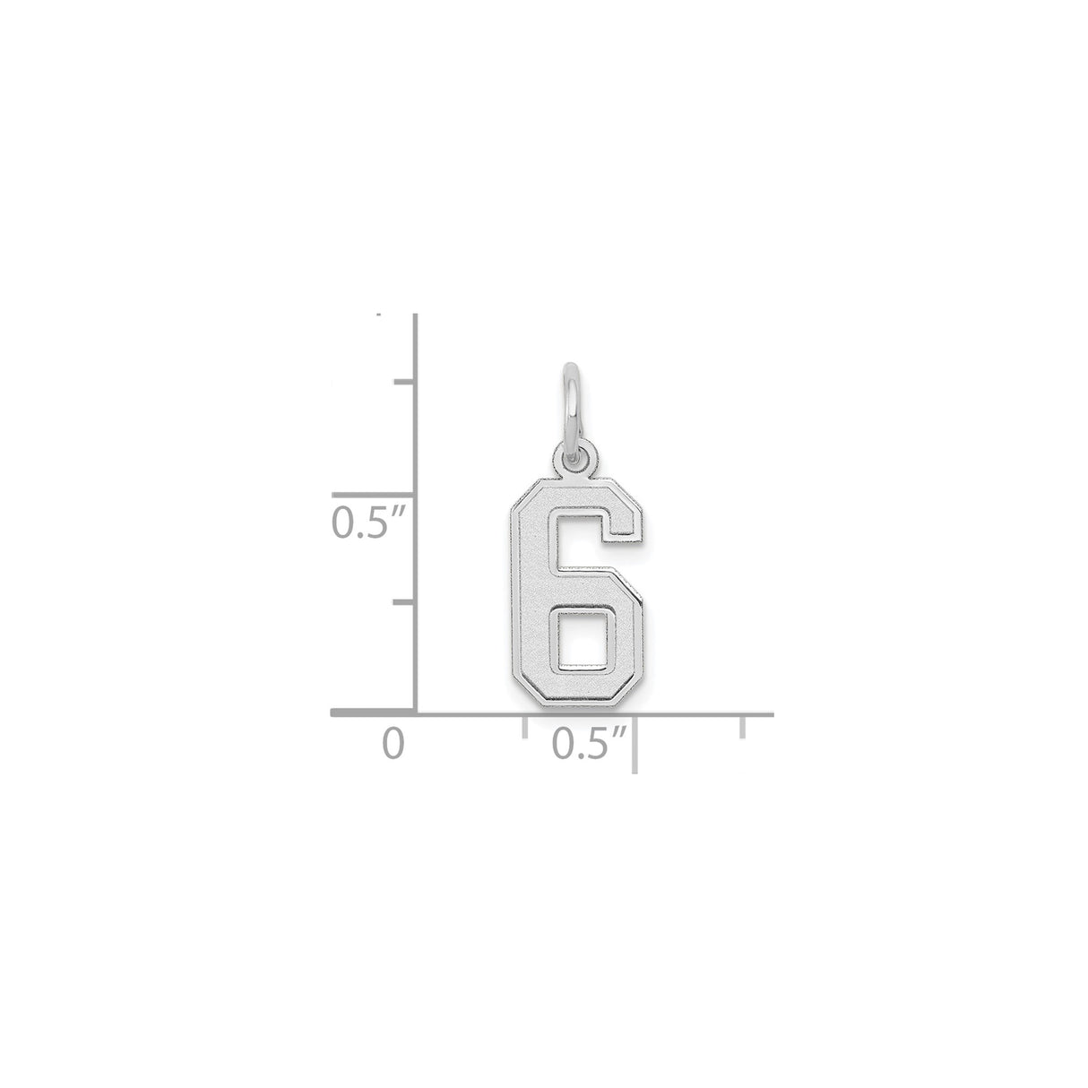14k White Gold Number 6 Charm Pendant, Bold Block Numeric Design for Men or Women