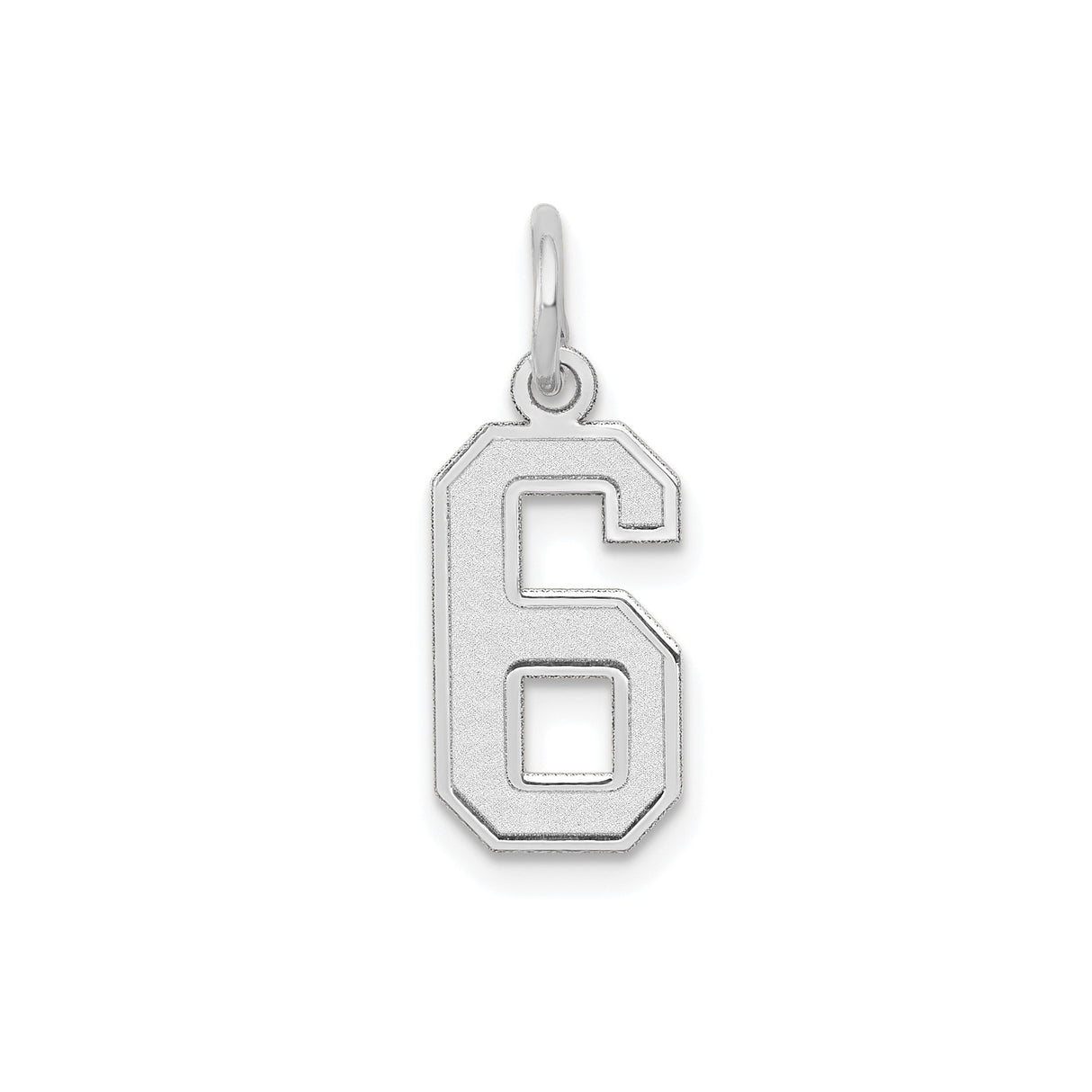 14k White Gold Number 6 Charm Pendant, Bold Block Numeric Design for Men or Women