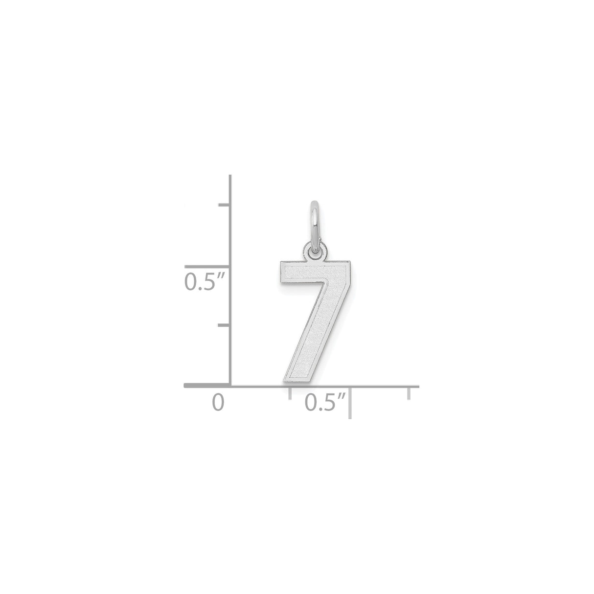 14k White Gold Number 7 Pendant Charm with Satin Finish and Polished Outline