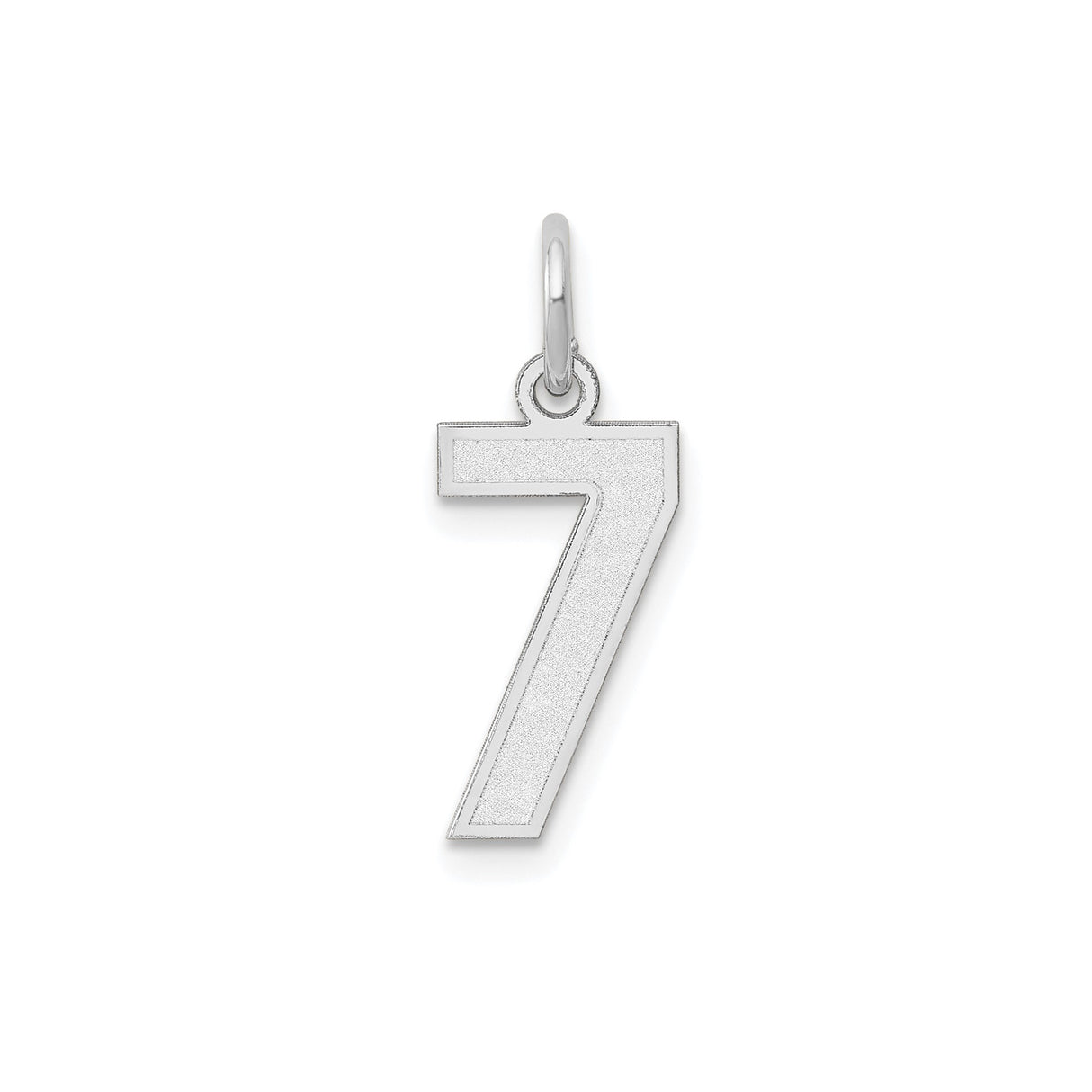 14k White Gold Number 7 Pendant Charm with Satin Finish and Polished Outline