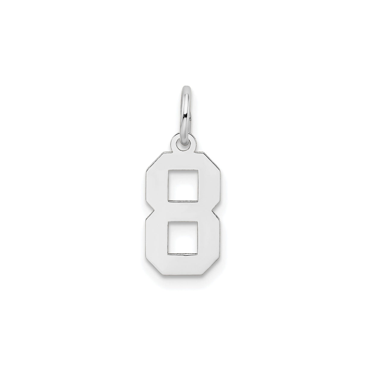 14k White Gold Number 8 Pendant, Bold Block Style Satin Finish Charm, Unisex Jewelry