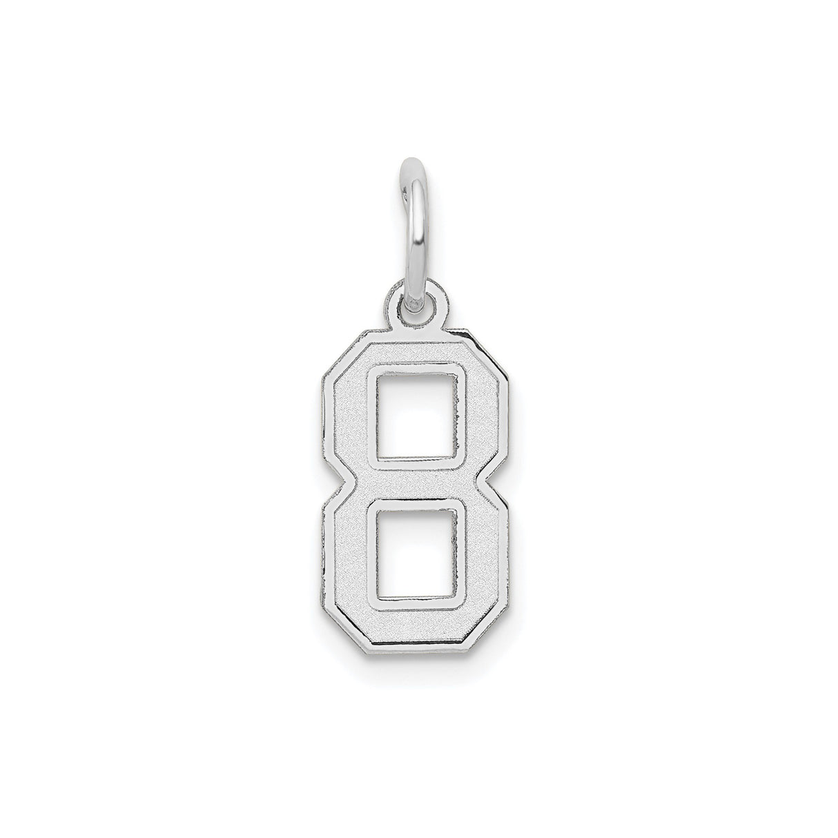 14k White Gold Number 8 Pendant, Bold Block Style Satin Finish Charm, Unisex Jewelry