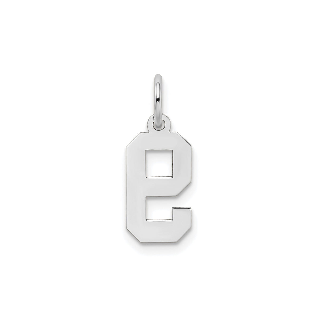 14k White Gold Number 9 Pendant Charm, Bold Block Design, Polished Finish, Unisex