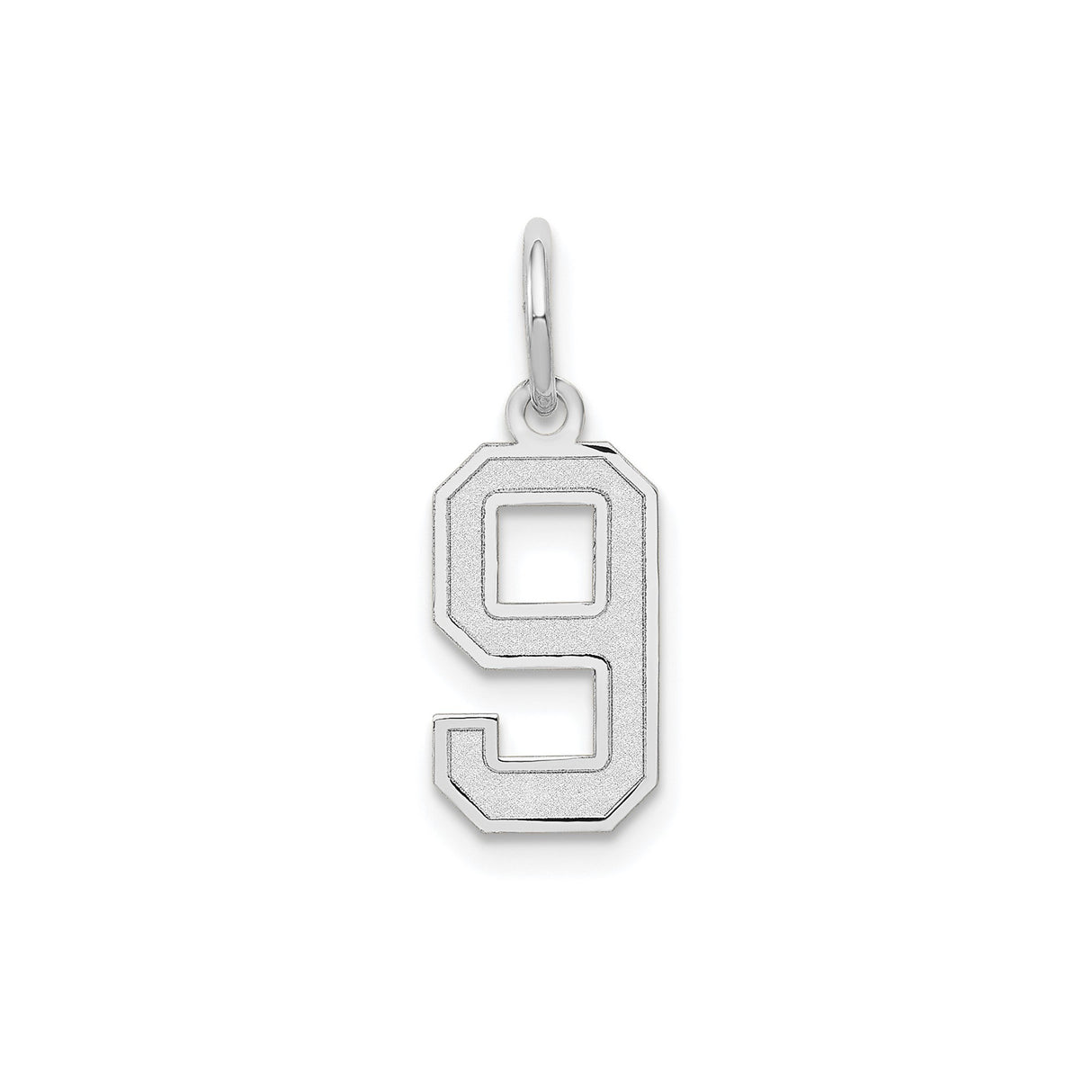 14k White Gold Number 9 Pendant Charm, Bold Block Design, Polished Finish, Unisex