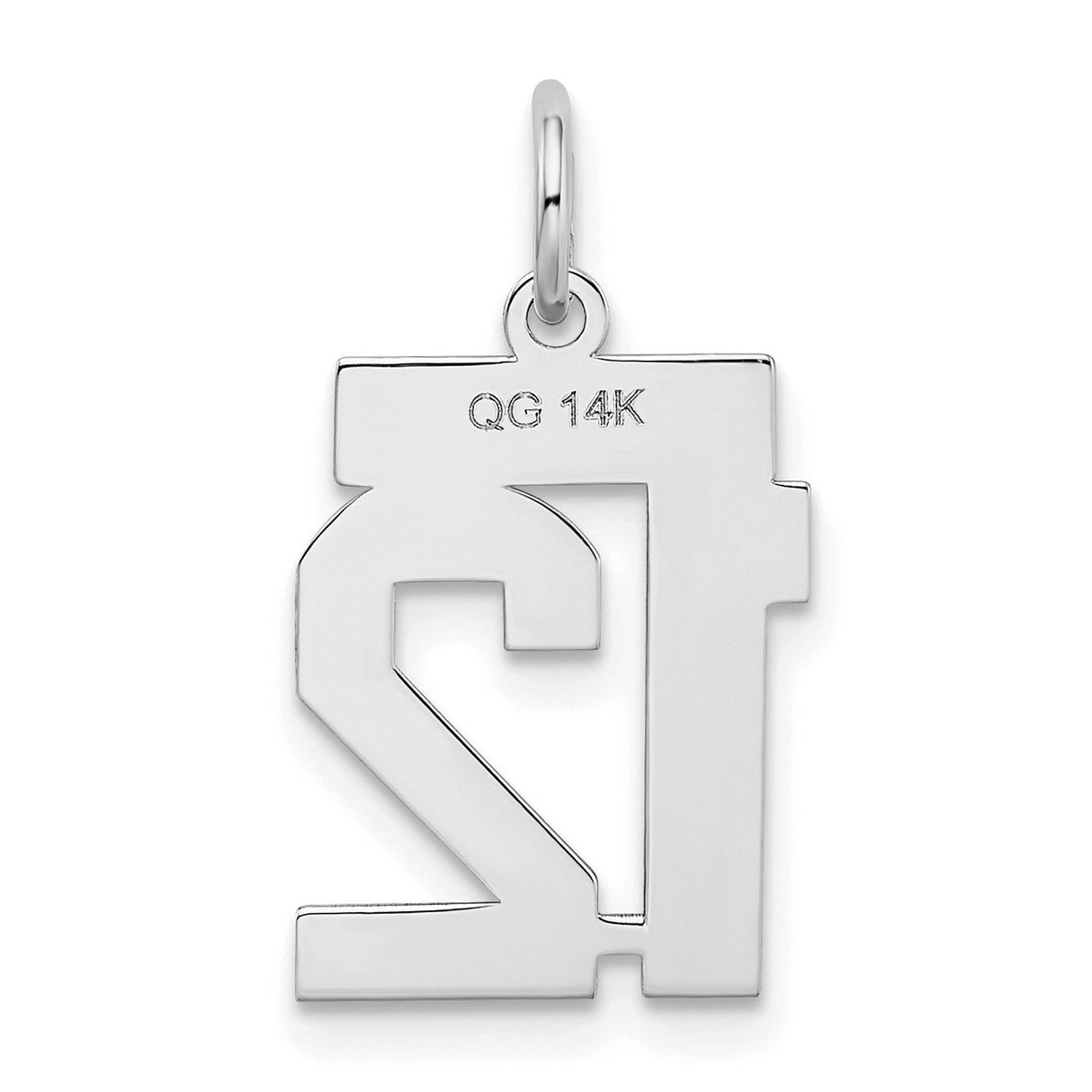 Small Satin Number 12 Charm Pendant in Real 14k White Gold