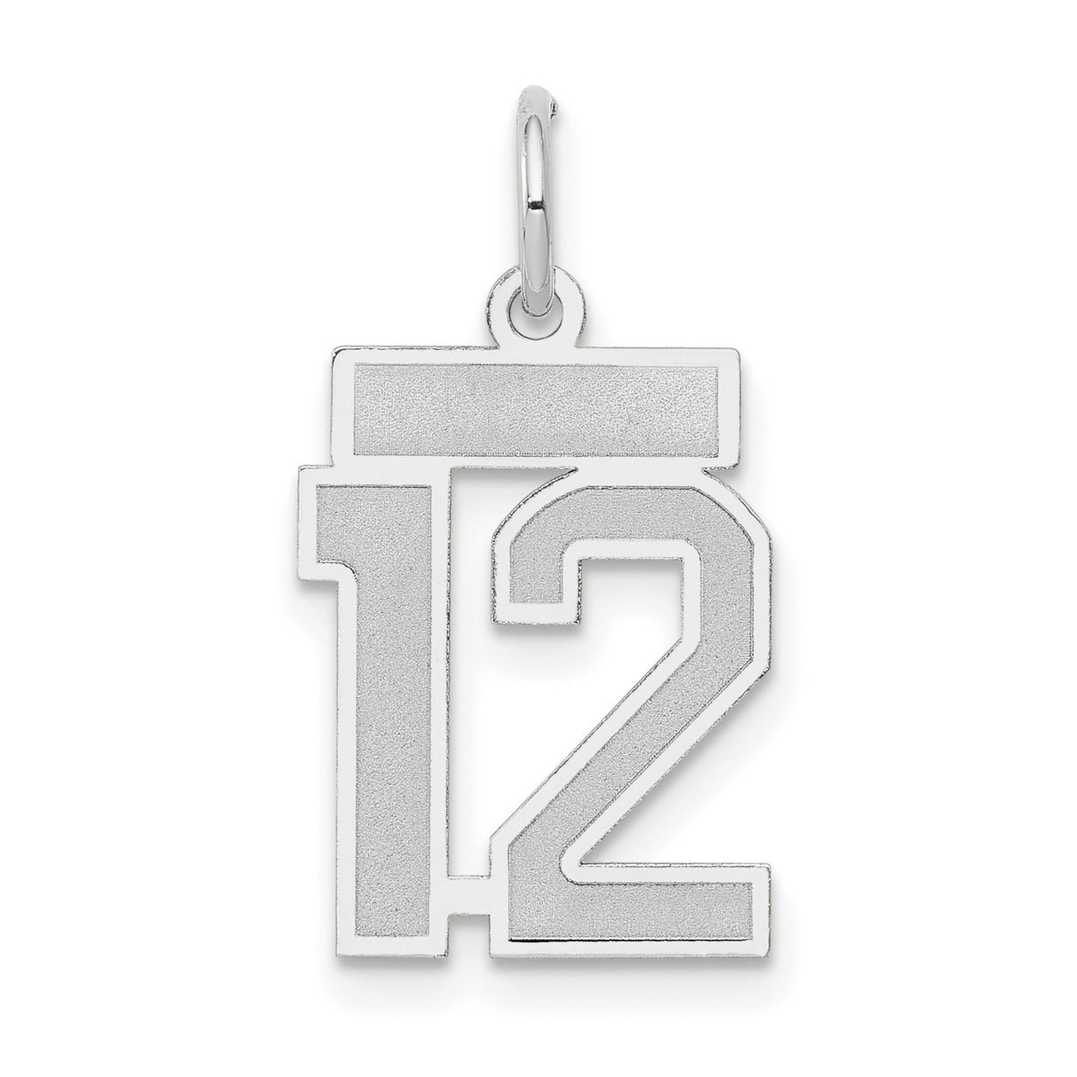 Small Satin Number 12 Charm Pendant in Real 14k White Gold