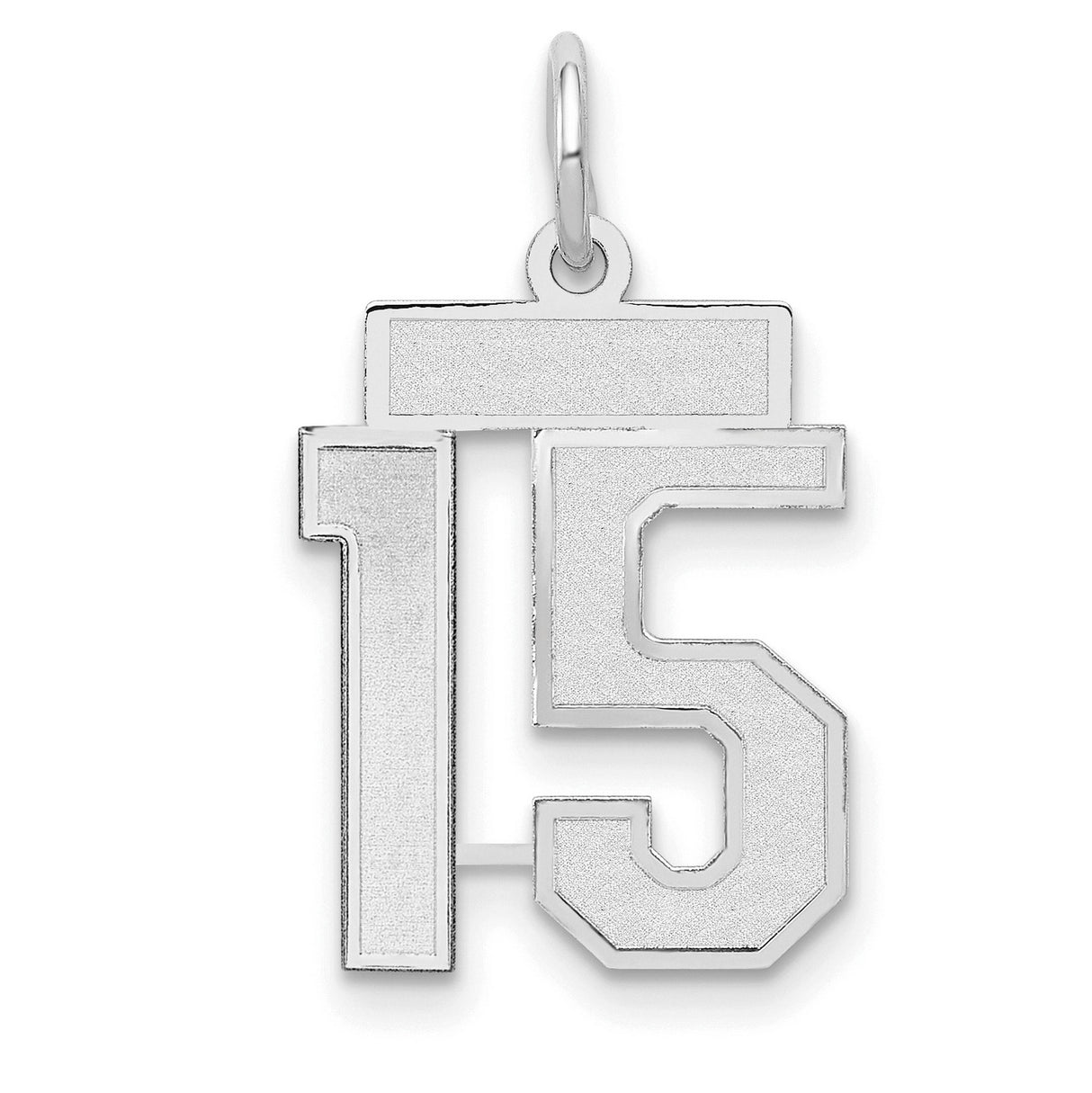 14k White Gold Number 15 Pendant Charm, Bold Jersey Style for Women or Unisex Wear