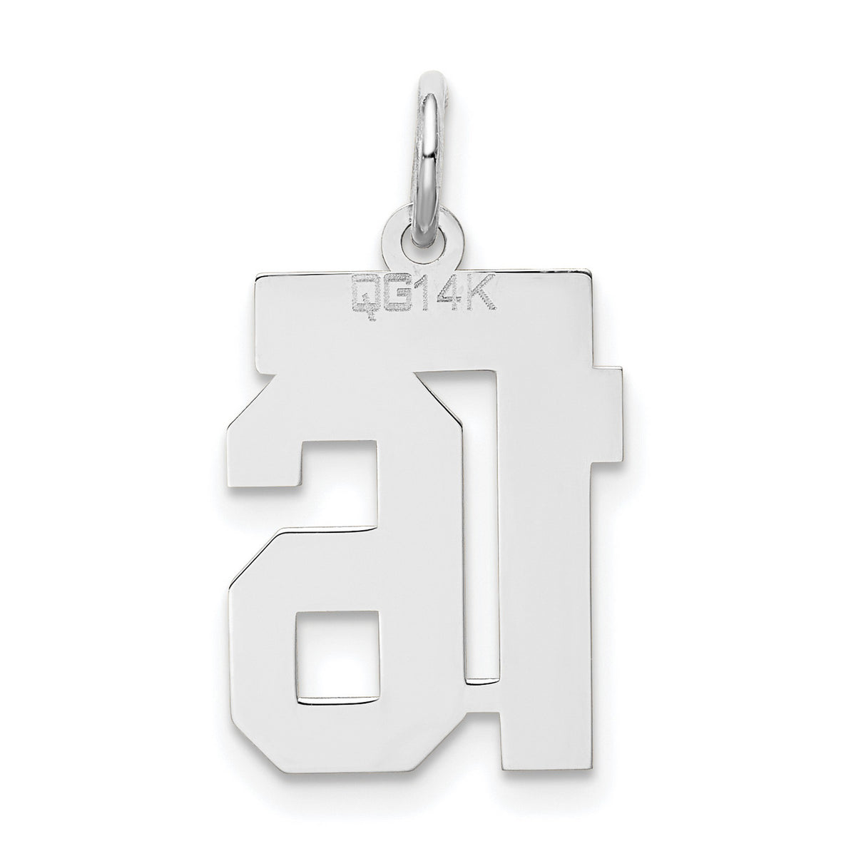 Small Satin Number 16 Charm Pendant in Real 14k White Gold